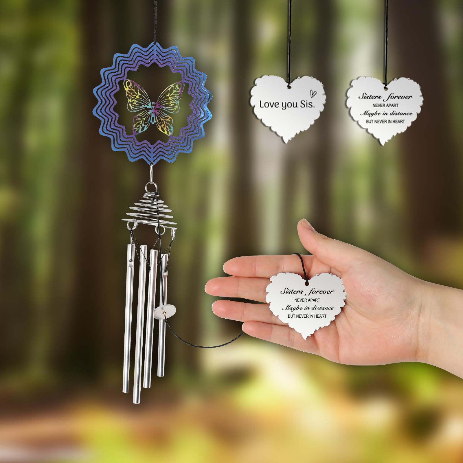 Butterfly Wind Chime for Sister - Unique Birthday Gift for Women, Thoughtful Sister Present - Perfect for Outdoor Garden, Patio, or Home Decor