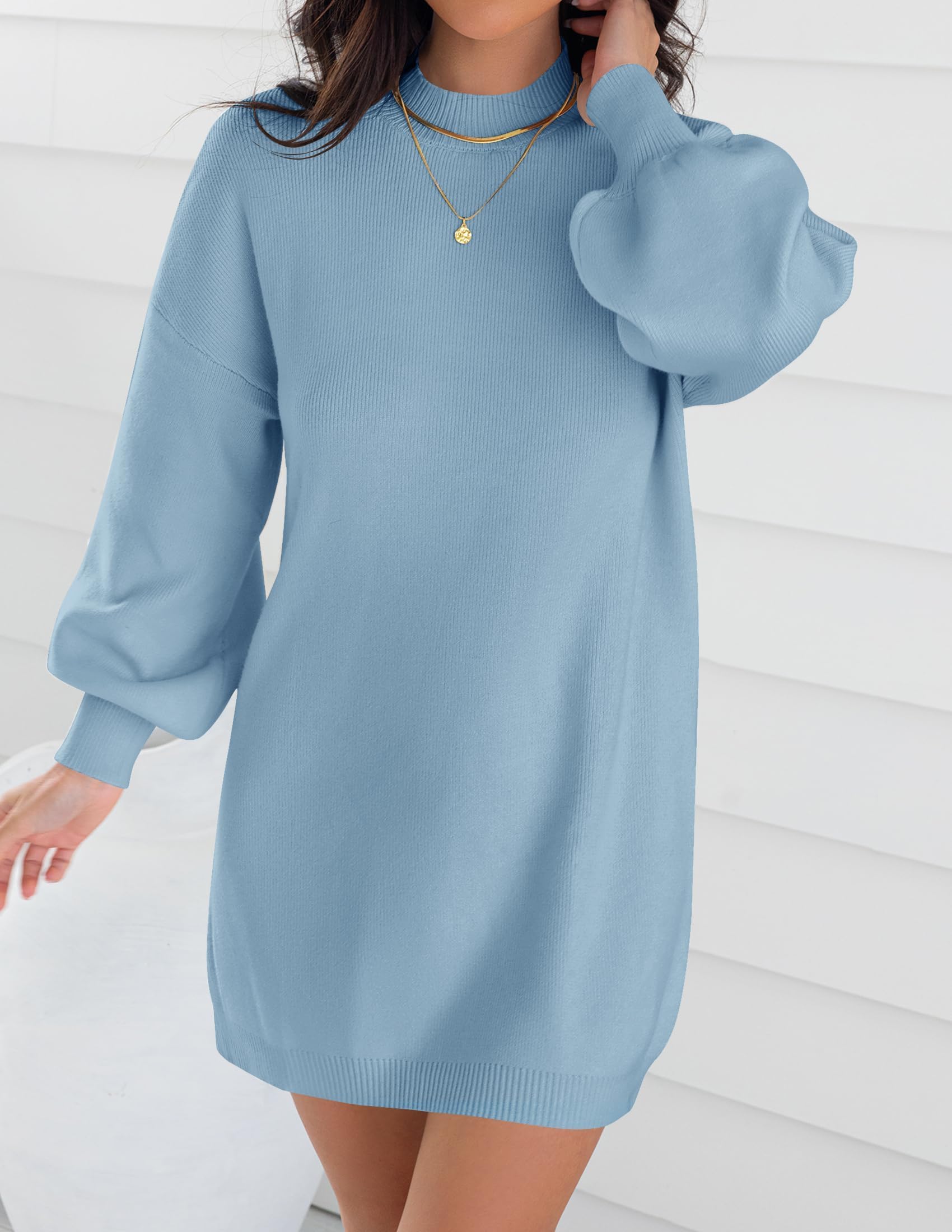ZESICA Women's Oversized Turtleneck Sweater Dress - Long Lantern Sleeve Knit Pullover Short Dress for Spring & Fall | Casual Wear, Office Outfits, Date Night & Weekend Brunch