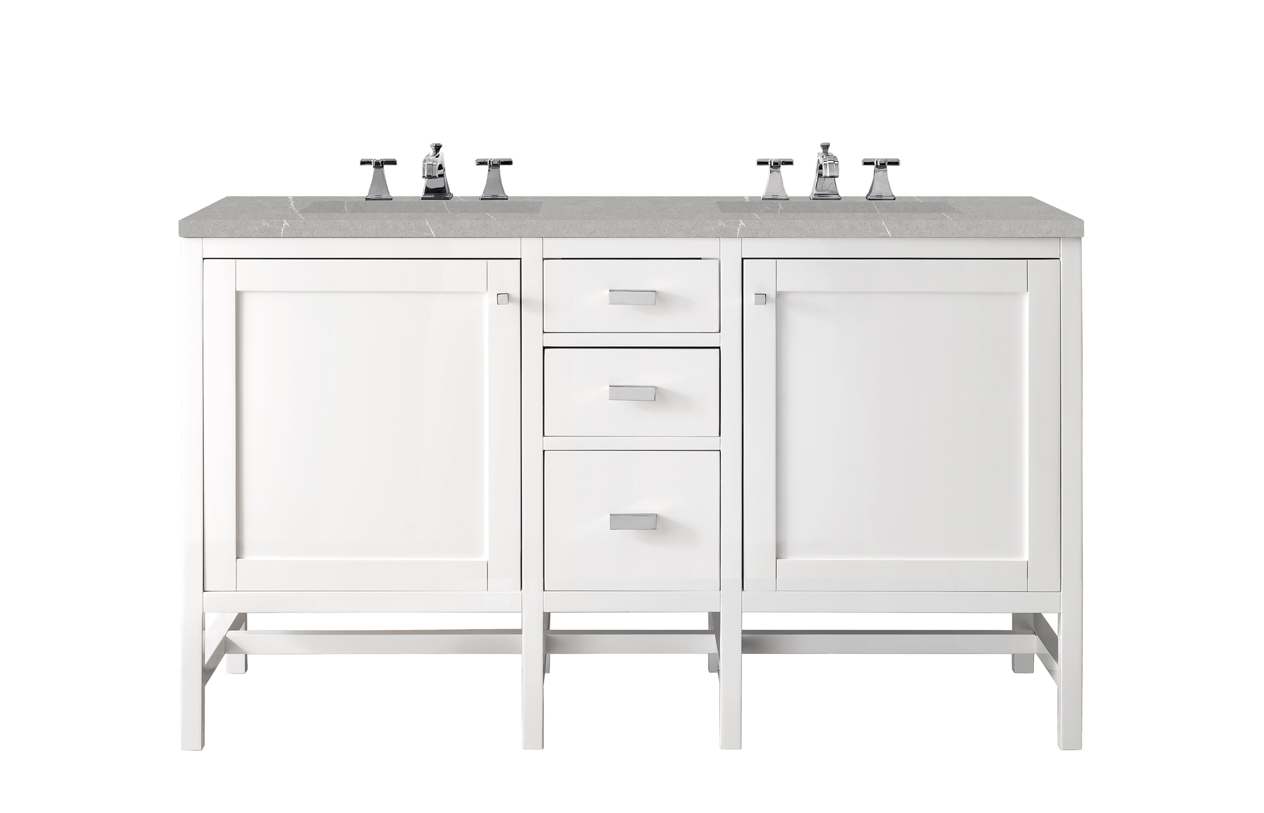 Addison 60-Inch Double Vanity Cabinet with 3CM Eternal Serena Top - Glossy White Finish for Bathroom Remodel & Modern Home Decor