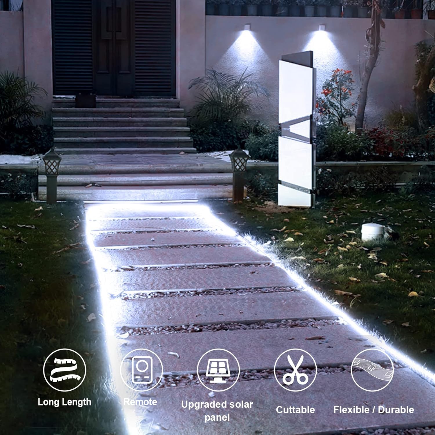 Echosari 16.4Ft 320 LED Solar Powered Outdoor Strip Lights - Waterproof, Remote Control with Timer & 8 Lighting Modes - Perfect for Stair, Patio, Walkway, Garden, and Pool Area Decoration (Cool White)