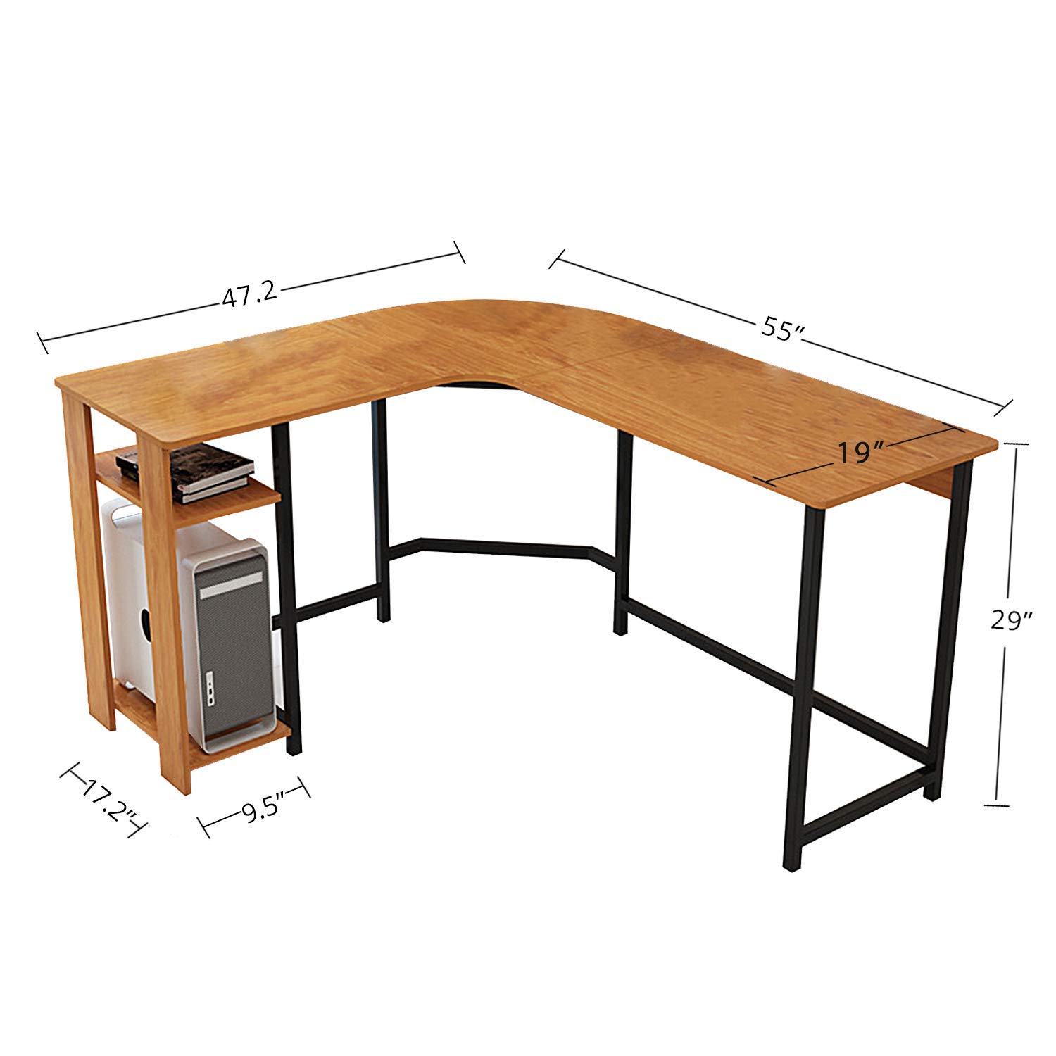 L-Shaped Corner Gaming Desk with Wooden Top & Black Frame - Home Office Computer Desk for PC, Laptop, Workstation & Study | Ergonomic Design for Small Spaces, Gaming Setup & Remote Work