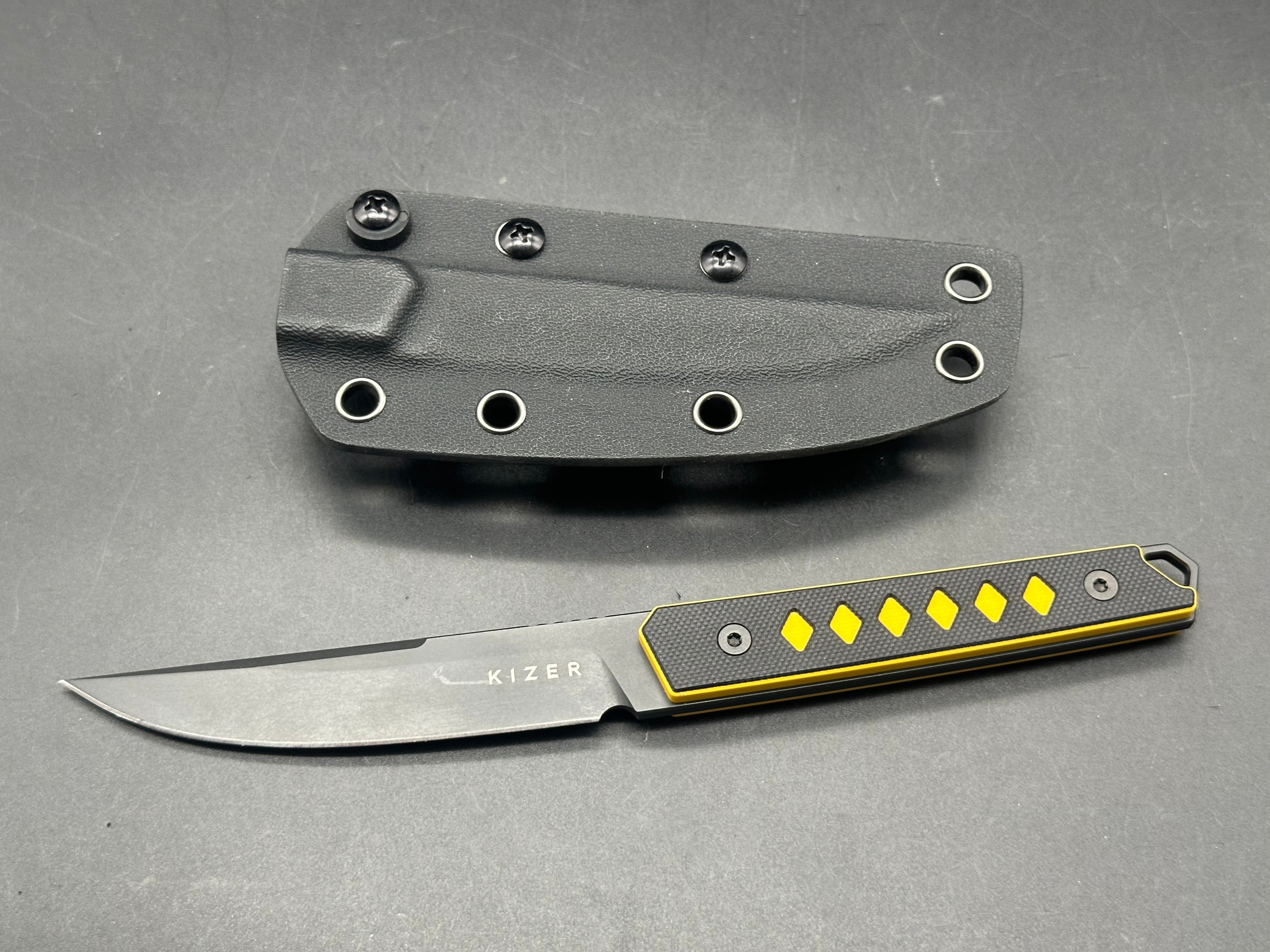 KIZER KWAIKEN Folding Pocket Knife - Black/Yellow G10 Handle with Nitro-V Plain Black Blade | EDC, Outdoor Camping, Hiking & Survival Tool