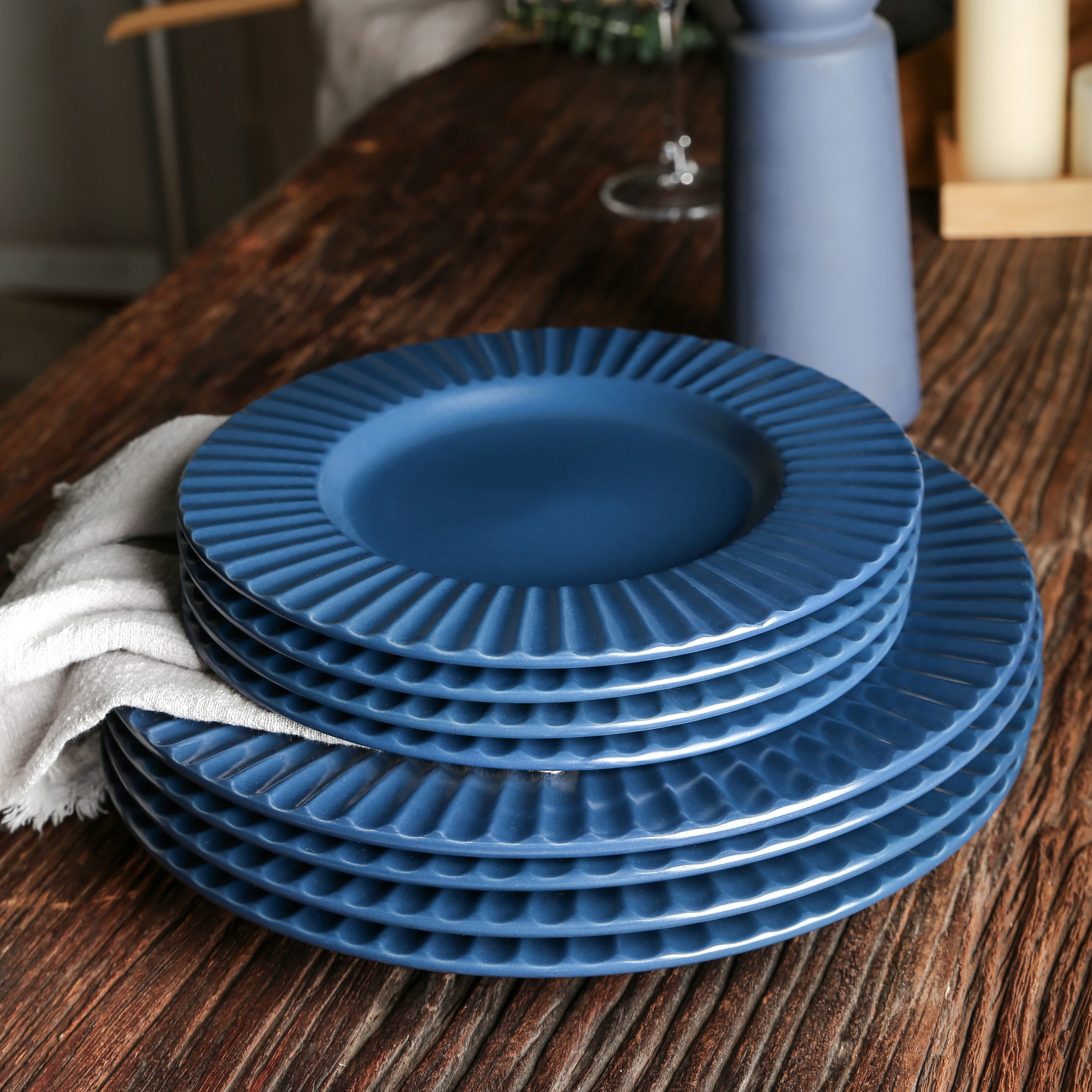 Premium Ash Blue Stoneware Dinnerware Set - 16-Piece Durable Porcelain Plates, Bowls & Mugs - Elegant Dinnerware for Everyday Use & Entertaining