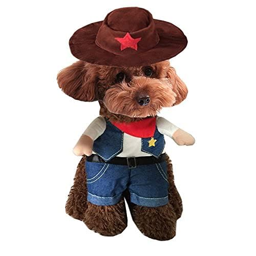 Autumn Cowboy Dog Costume with Hat - Halloween Pet Outfit for Small Dogs & Cats (XS) - Perfect for Halloween Parties & Photo Shoots