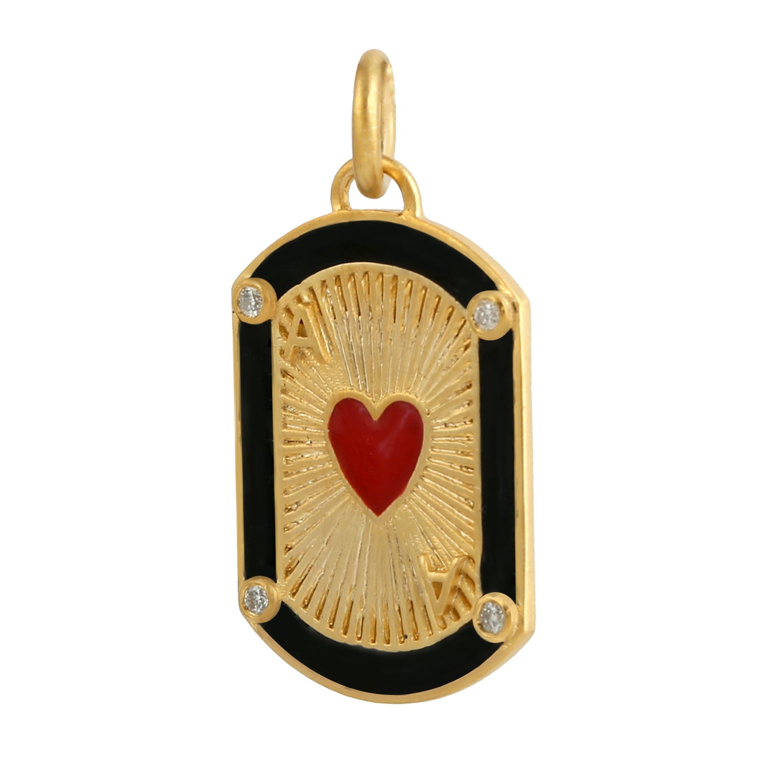 14K Yellow Gold Bezel Set Diamond Red Heart Enamel Pendant Necklace - Perfect for Valentine's Day Gifts & Anniversary Jewelry