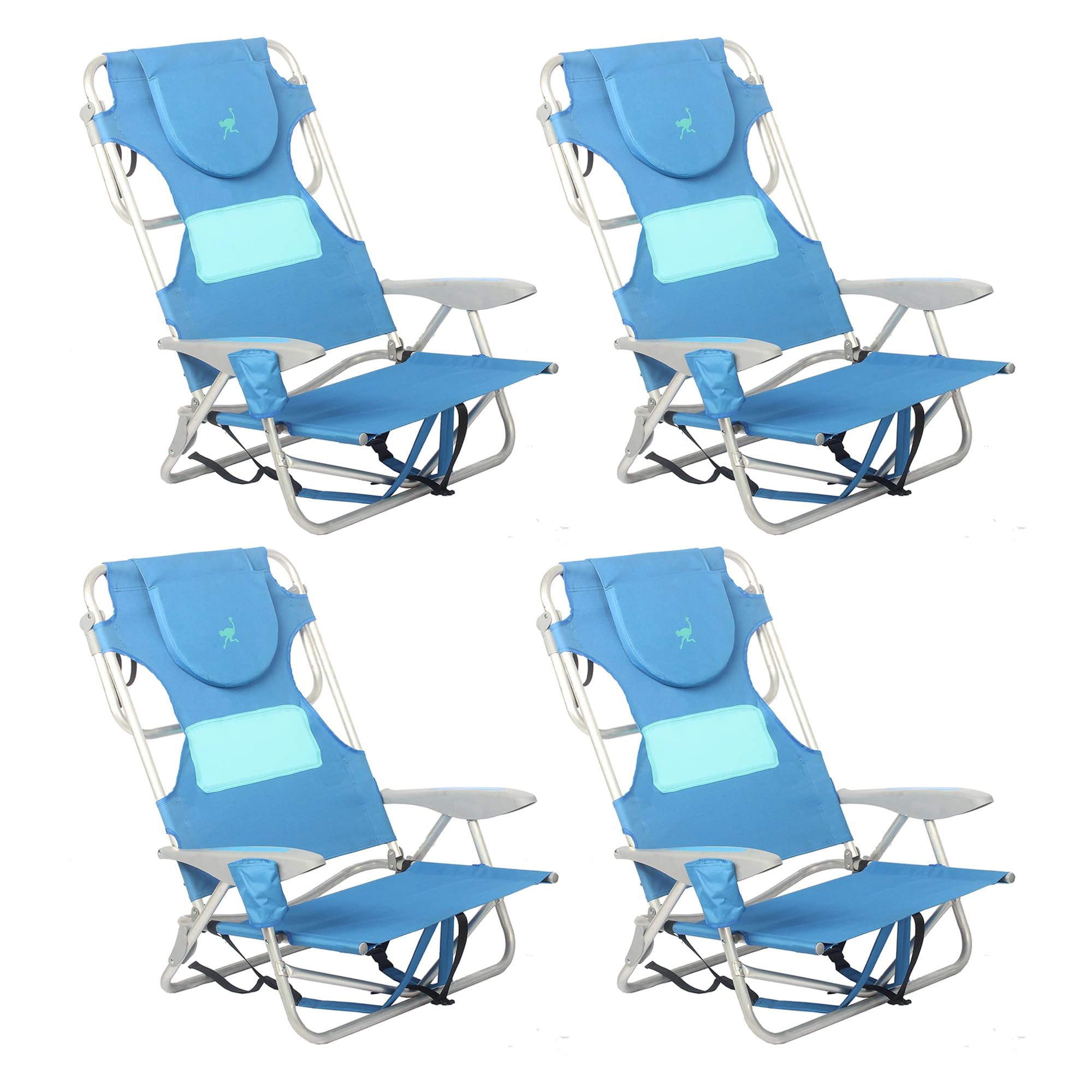 Lightweight Women's Outdoor Backpack Beach Chair with 5 Adjustable Positions, Carry Straps & Cup Holder - Portable Foldable for Camping, Picnic, Beach, Travel (4 Pack, Blue)