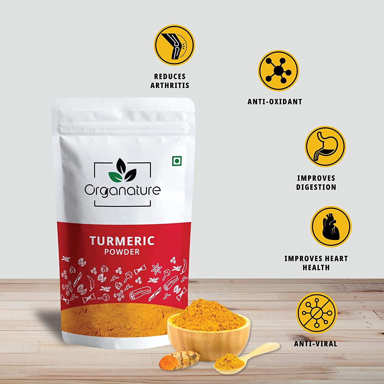 Organature Natural Turmeric Powder (Haldi) - 850g with High Curcumin Content for Immunity Boost | USDA Organic, Gluten-Free | Perfect for Golden Milk, Cooking & Skincare
