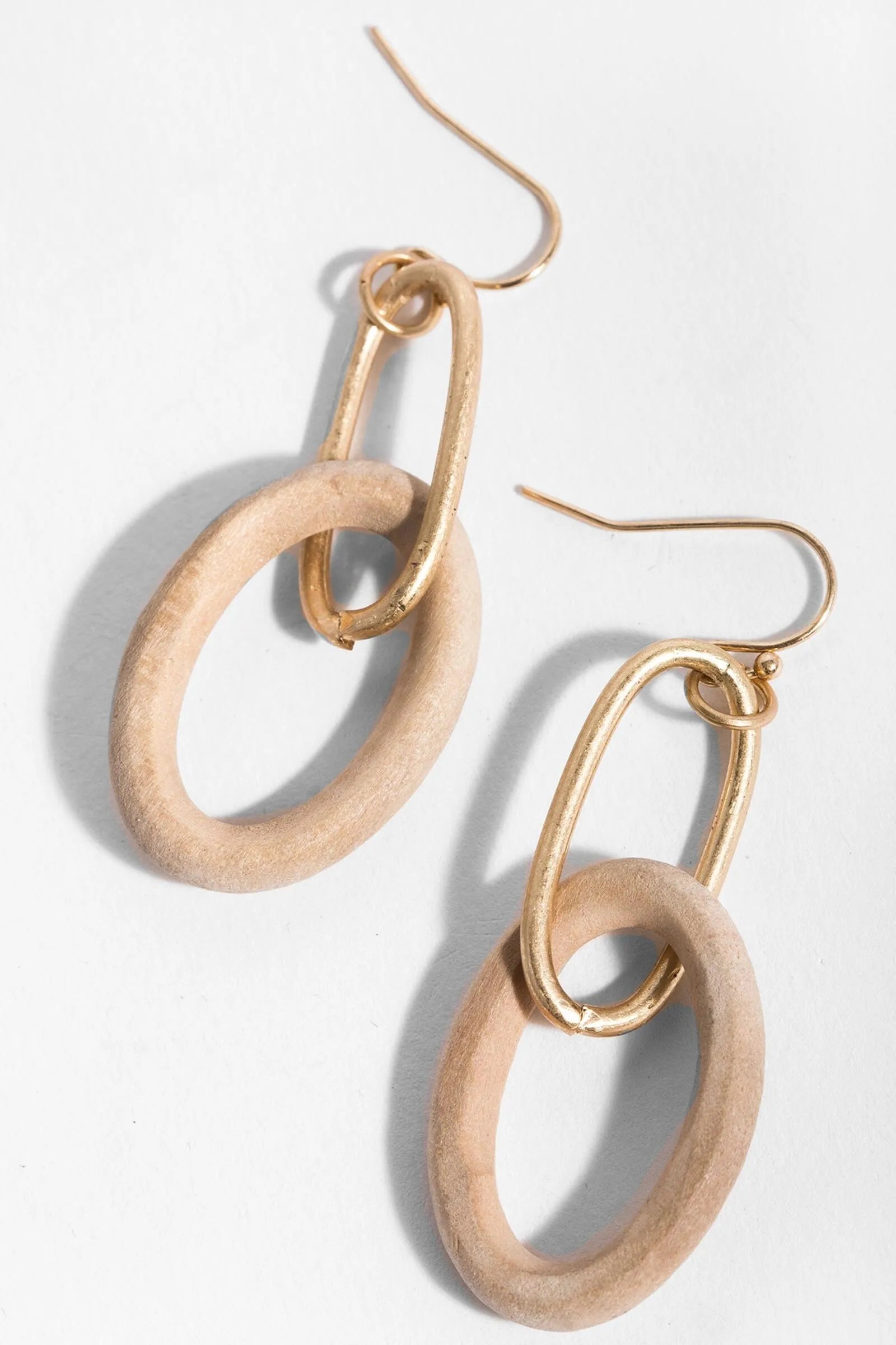 Stylish Wooden Gold Link Hoop Earrings for Women - Trendy Boho Chic Jewelry - Perfect for Parties, Weddings & Everyday Wear