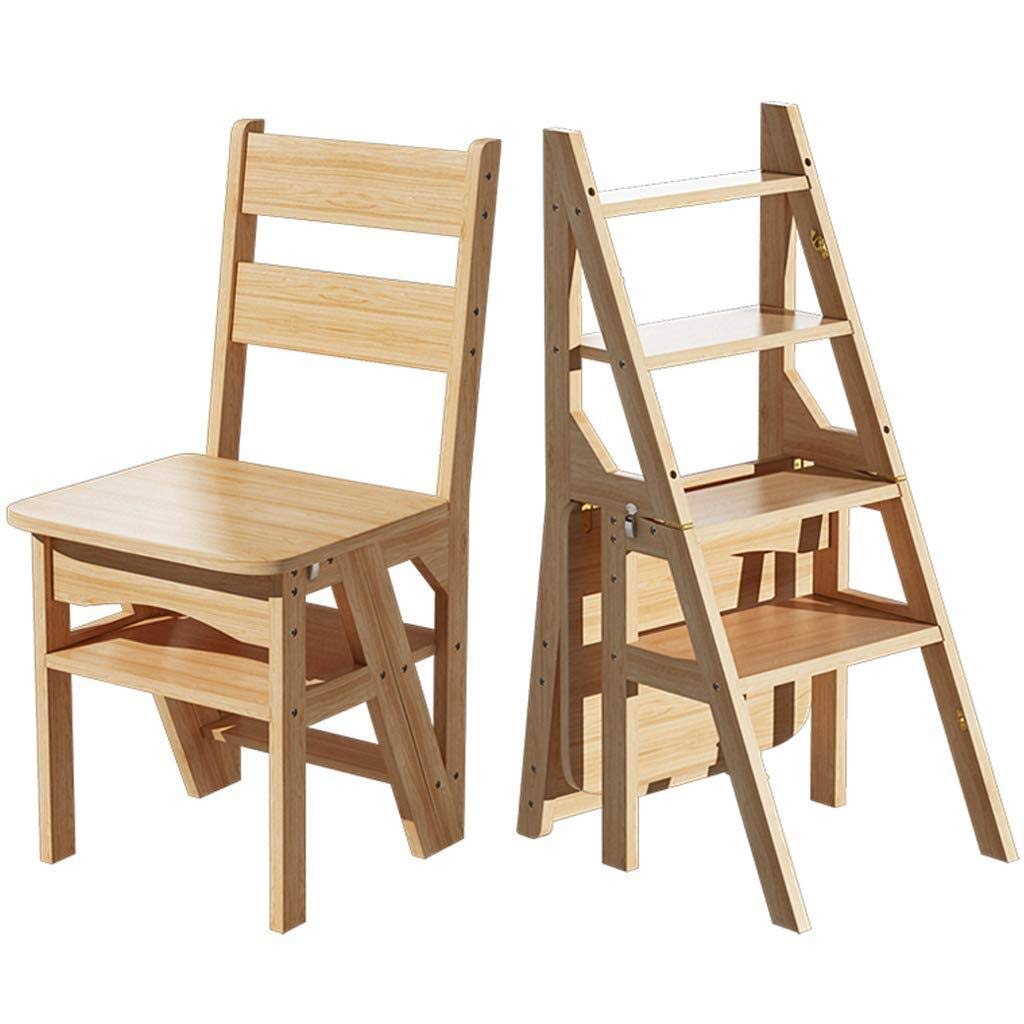 Foldable Ladder Chair for Home, 4-Step Wooden Step Stool with Non-Slip Feet - Multifunctional Indoor Ladder for Kitchen, Bathroom, and Storage Use
