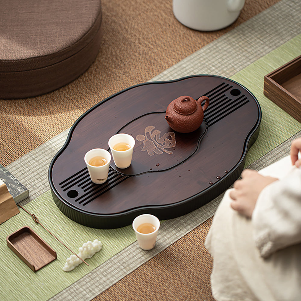 Premium Chinese Walnut Bamboo Gong Fu Tea Tray - Handcrafted Tea Ceremony Set for Traditional Brewing | Perfect for Home, Office & Zen Meditation Spaces
