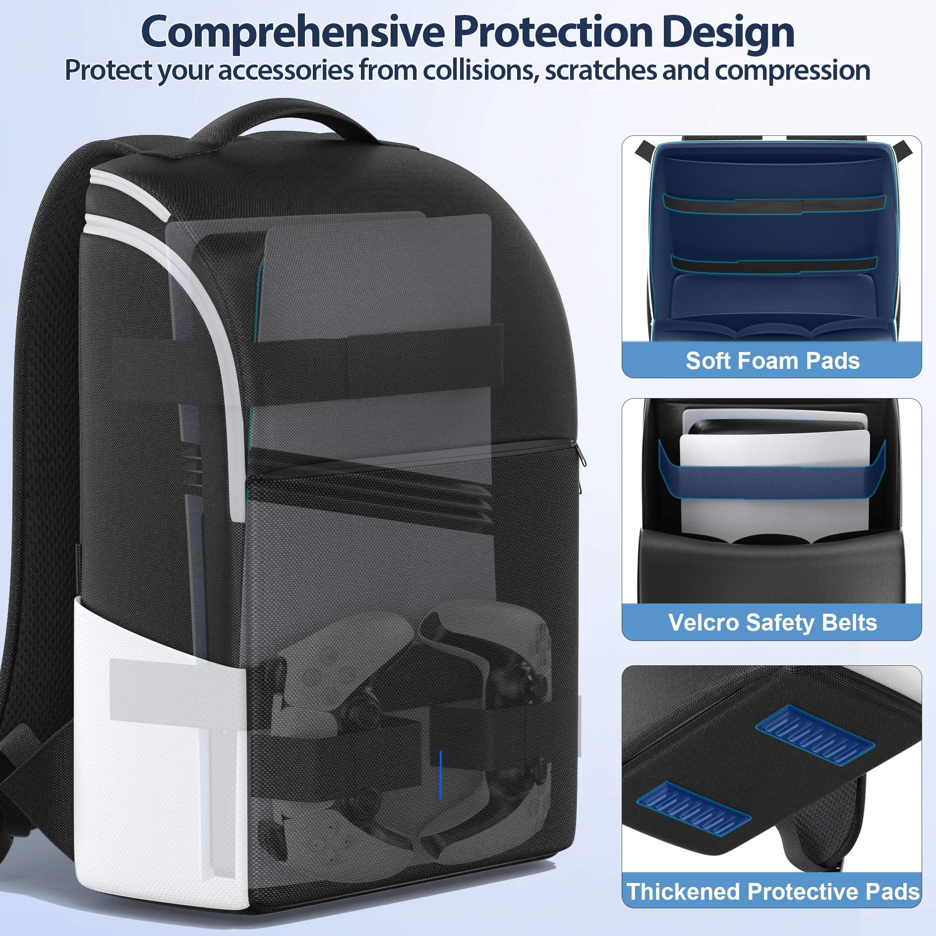 Premium PS5 Backpack for Console (Slim/Pro) - Durable Travel Carrying Case with Large Storage for Dual Controllers, PS Portal, Laptop & Game Cards - Includes 3 Cable Pouches - Perfect for Gaming Travel & Commuting
