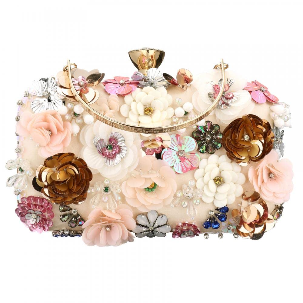 Stylish PU Leather Floral Beaded Clutch Purse for Women - Elegant Wedding Handbag & Clear Crossbody Bag - Perfect for Parties, Date Nights & Special Occasions