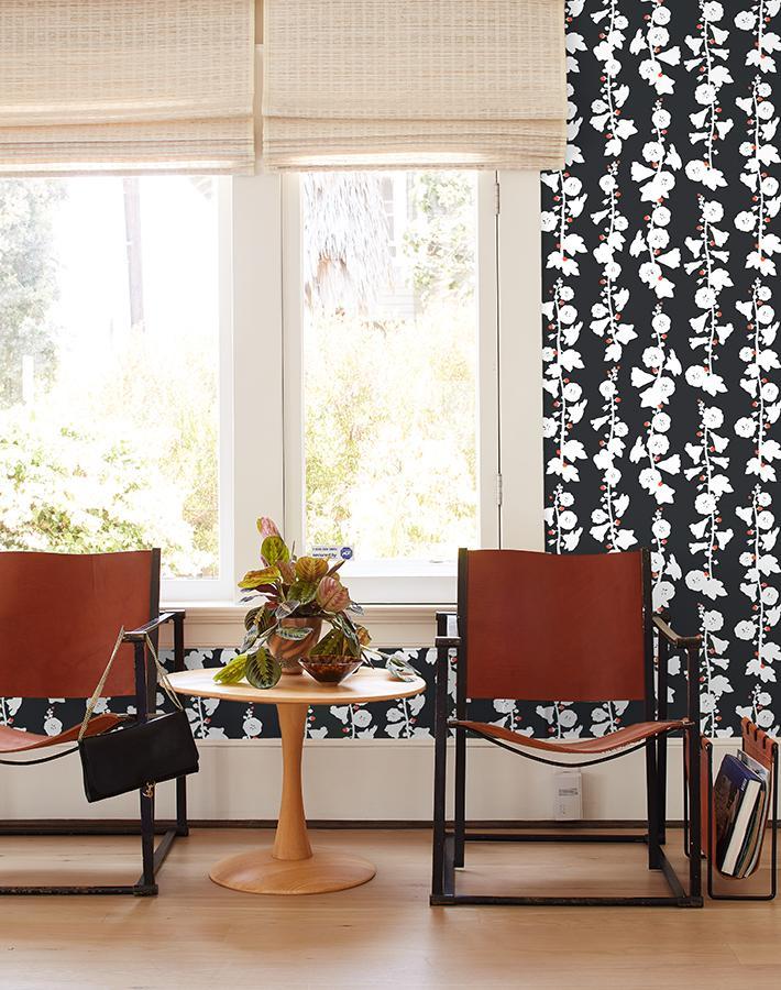 Clare V. 'Hollyhock' Charcoal Wallpaper - Premium Peel & Stick Wallpaper for Living Room, Bedroom, or Home Office Decor