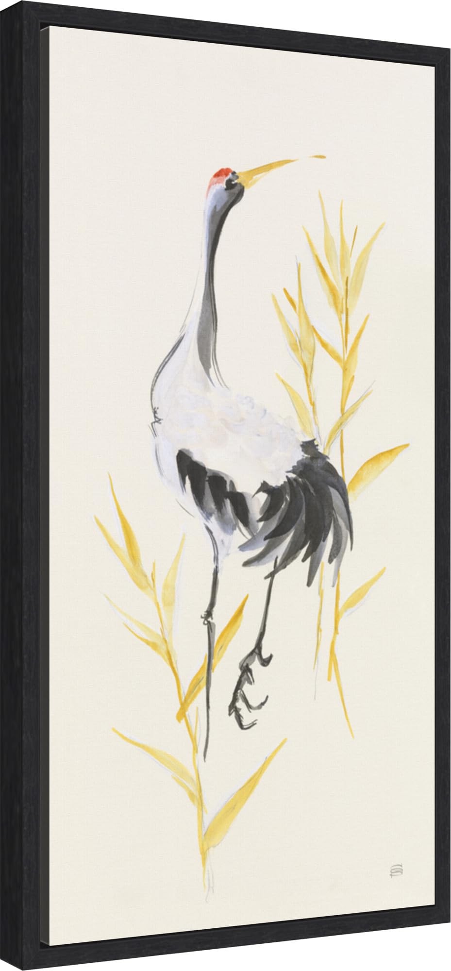 Amanti Art Framed Canvas Wall Art - 27x14 Crane Reeds I by Chris Paschke | Modern Animal Painting for Home Decor | Ready-to-Hang Framed Canvas Artwork for Living Room, Bedroom, Bathroom & Kitchen | Perfect Gift for Nature Lovers & Home Styling