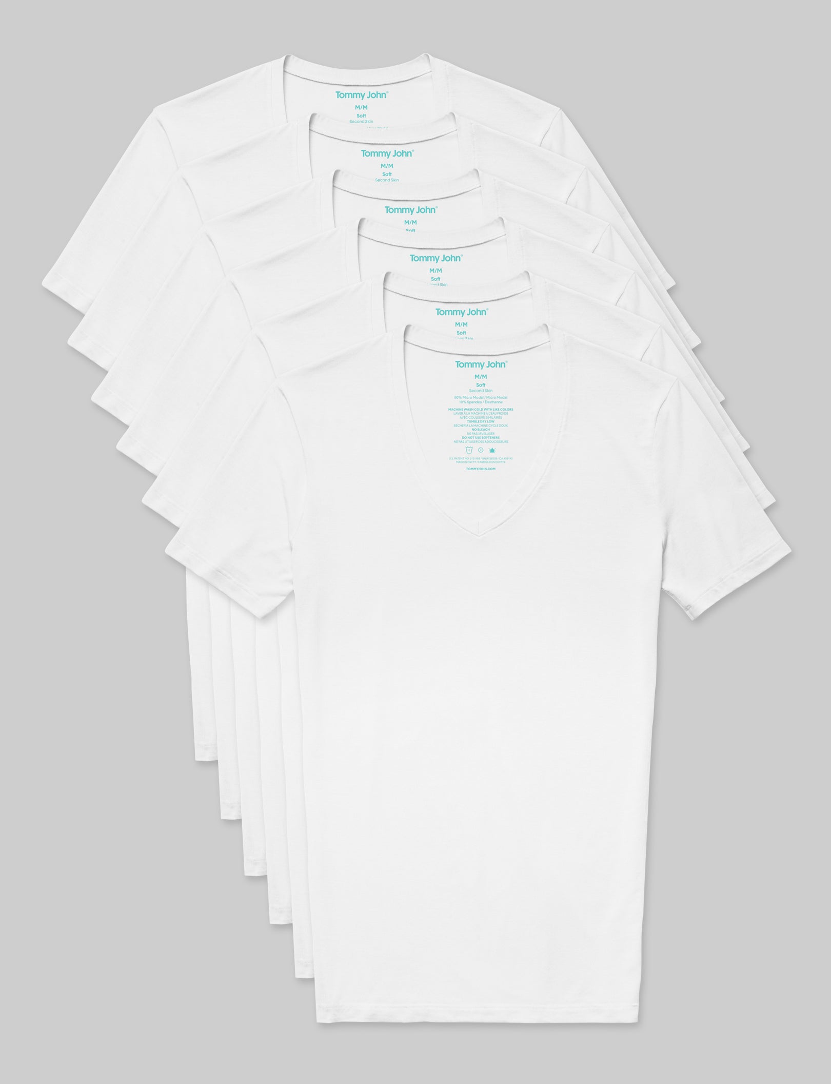 Second Skin Deep V Neck Stay Tucked Undershirt (6 Pack) - Ultra Comfortable Slim Fit Undershirts for Men, Seamless Layering, No Ride-Up Technology - Perfect for Work, Business Casual & Everyday Wear