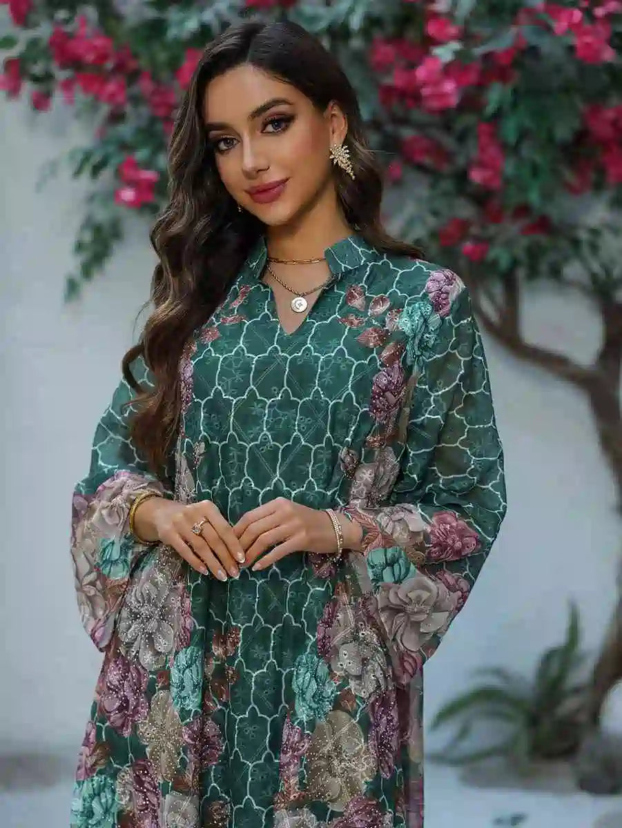 Elegant Eid Dress with Embroidery - Flowy Caftan Kaftan Dress #25449 for Women - Perfect for Eid Celebrations, Weddings & Special Occasions