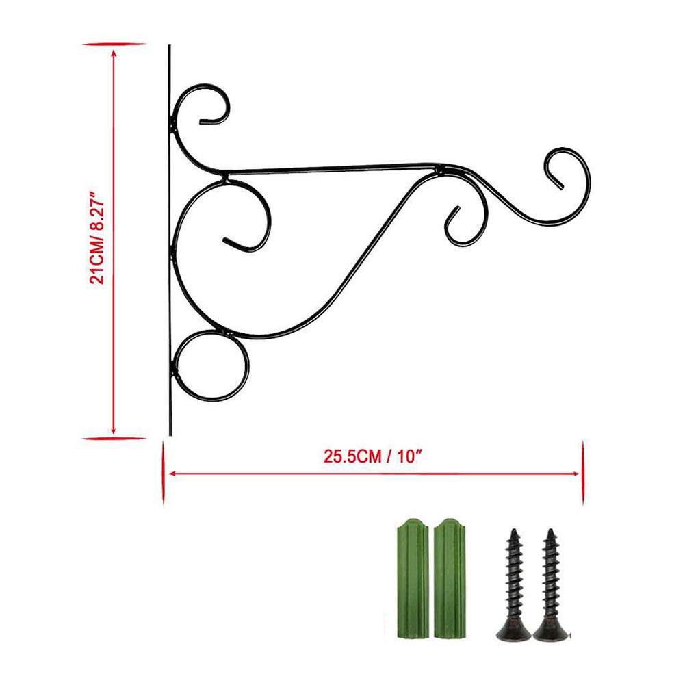 2 Pack Black Iron Wall Mount Plant Hooks - 10 Inch Hanging Bracket for Indoor & Outdoor Plants - Perfect for Hanging Flower Pots, Herb Gardens, and Decorative Planters