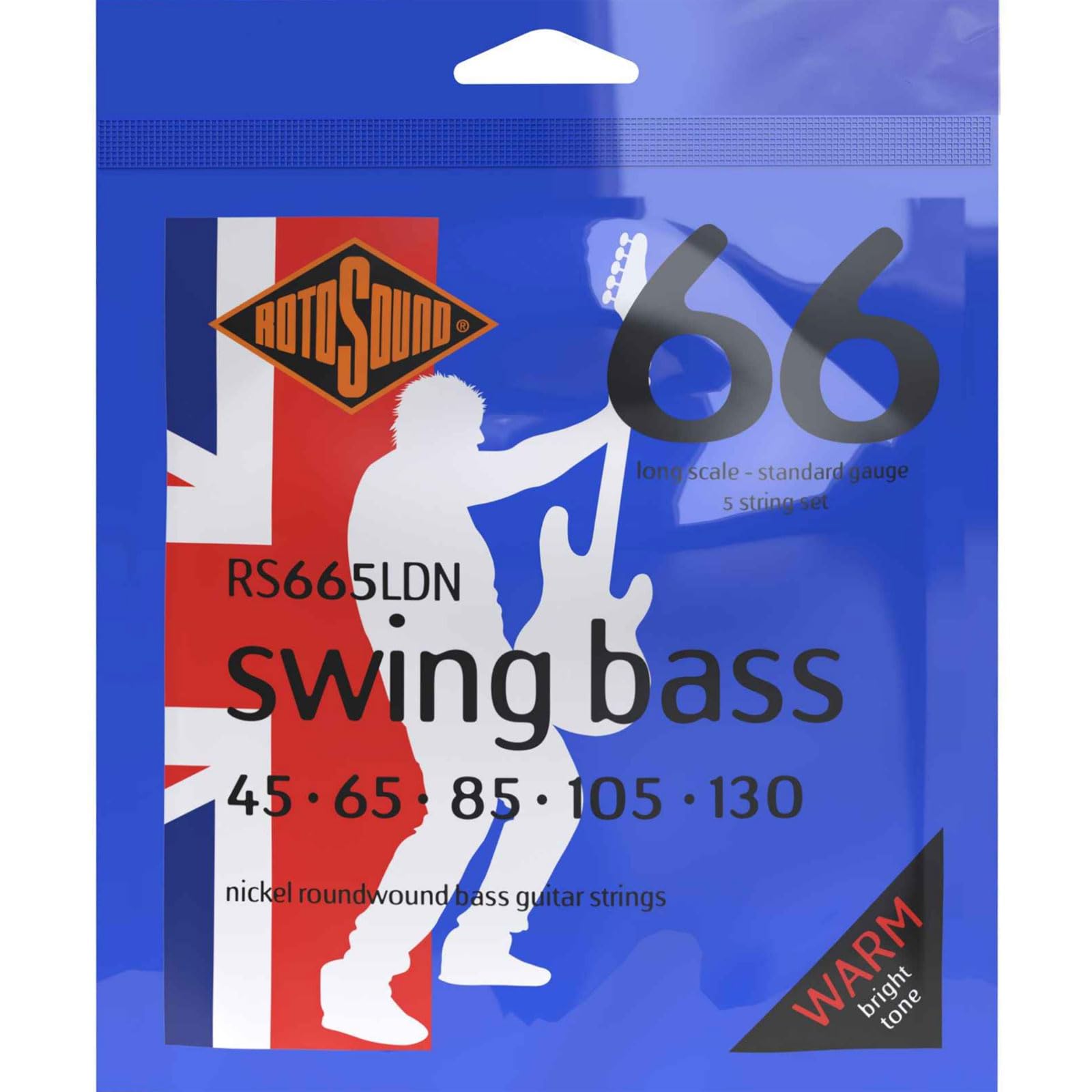 Rotosound RS665LDN Nickel 5-String Bass Guitar Strings (45-130 Gauge) - Perfect for Rock, Jazz & Studio Recording