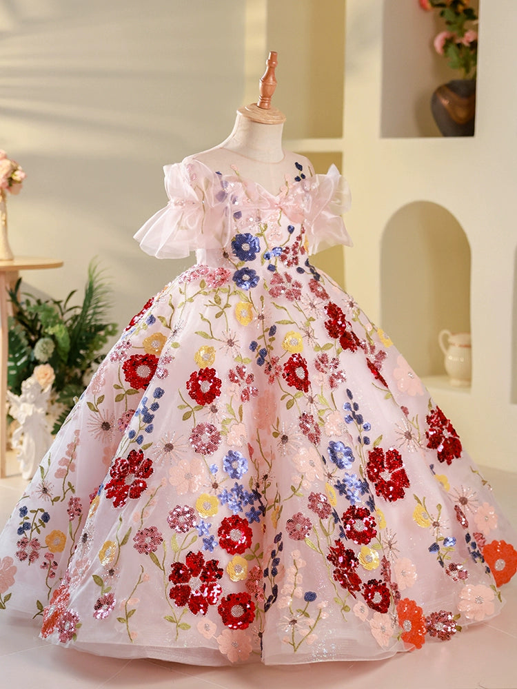 Baby Girl Floral Sequins Embroidery Princess Dress - Toddler Christmas Party Gown for Special Occasions | Perfect for Holidays, Birthday Parties & Photo Shoots