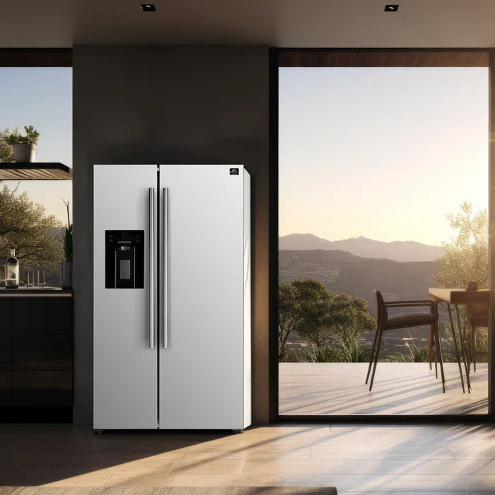 Forno Espresso Salerno 36 Inch 20 cu.ft Side by Side Refrigerator with Water Dispenser - Energy Efficient Stainless Steel Fridge for Kitchen, Office, or Restaurant (Model FFRBI1844)