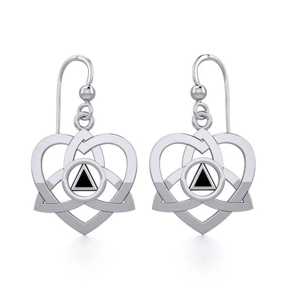 Celtic Trinity Heart Sterling Silver Earrings with Inlaid Recovery Symbol - Elegant Irish Jewelry for Women, Gift for Her - Perfect for Weddings, Anniversaries & Spiritual Healing