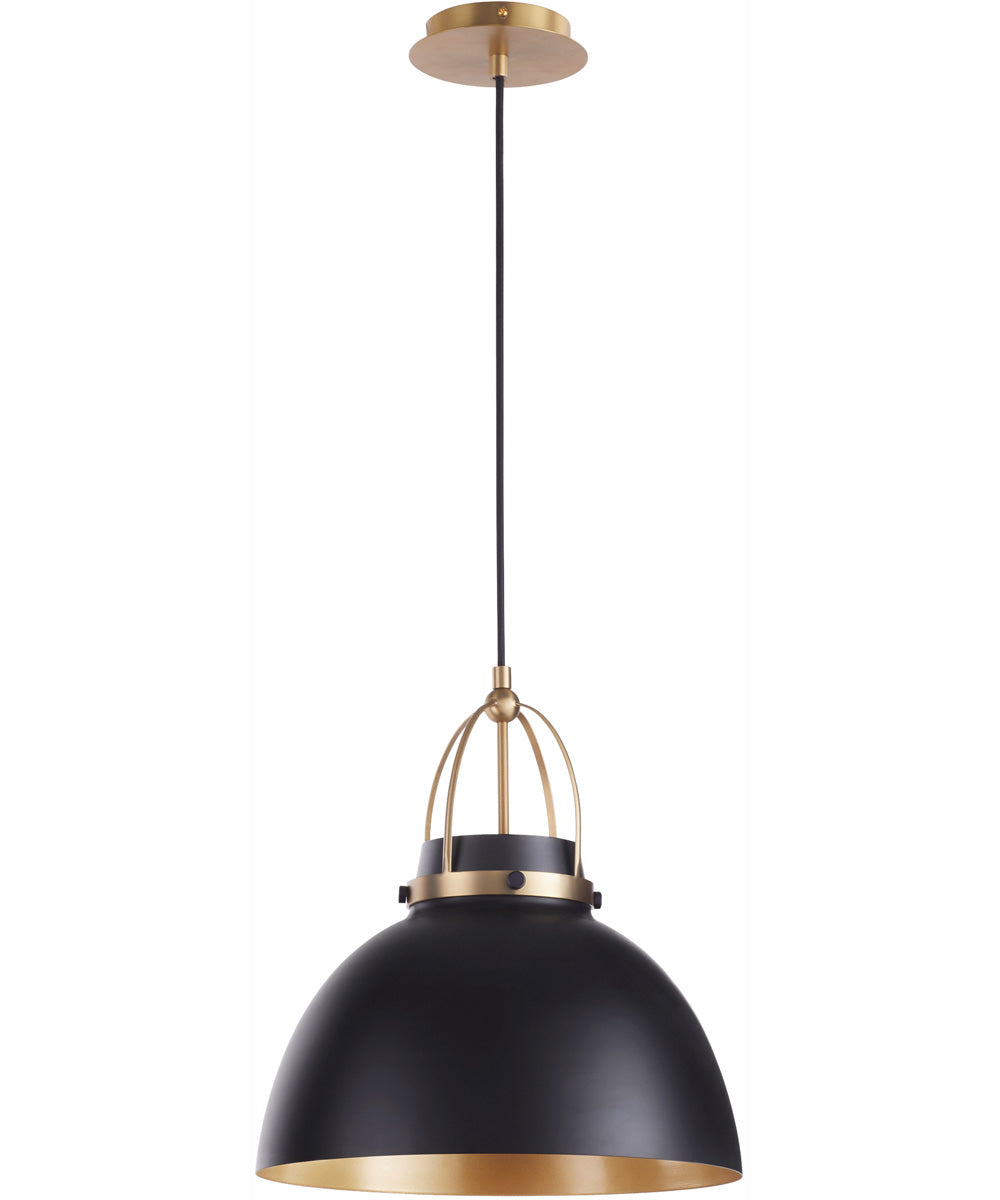1 Light Matte Black Pendant with Aged Brass Finish - Modern Farmhouse Dining Room & Kitchen Island Lighting Fixture