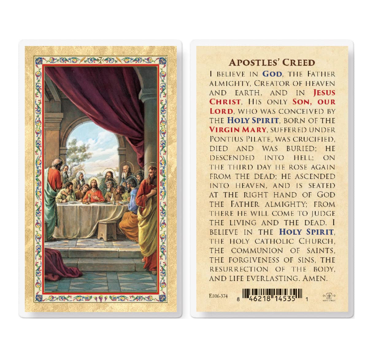 Apostle's Creed & Last Supper Catholic Prayer Cards - Gold Stamped Laminated Holy Cards with Prayer on Back (Pack of 25) - Perfect for Religious Gifts, Bible Study & Sunday School
