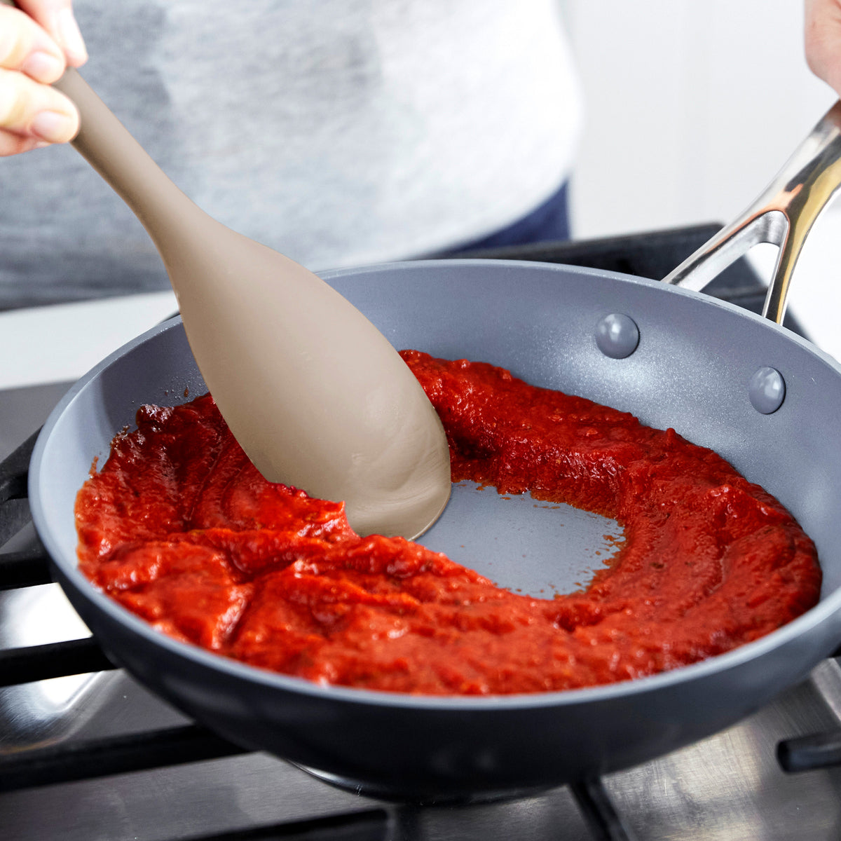 Premium Platinum Silicone Sauté Spoon - Heat Resistant & Non-Stick Cooking Utensil for Frying, Stirring & Serving - Elegant Taupe Color - Perfect for Kitchen, BBQ & Outdoor Cooking