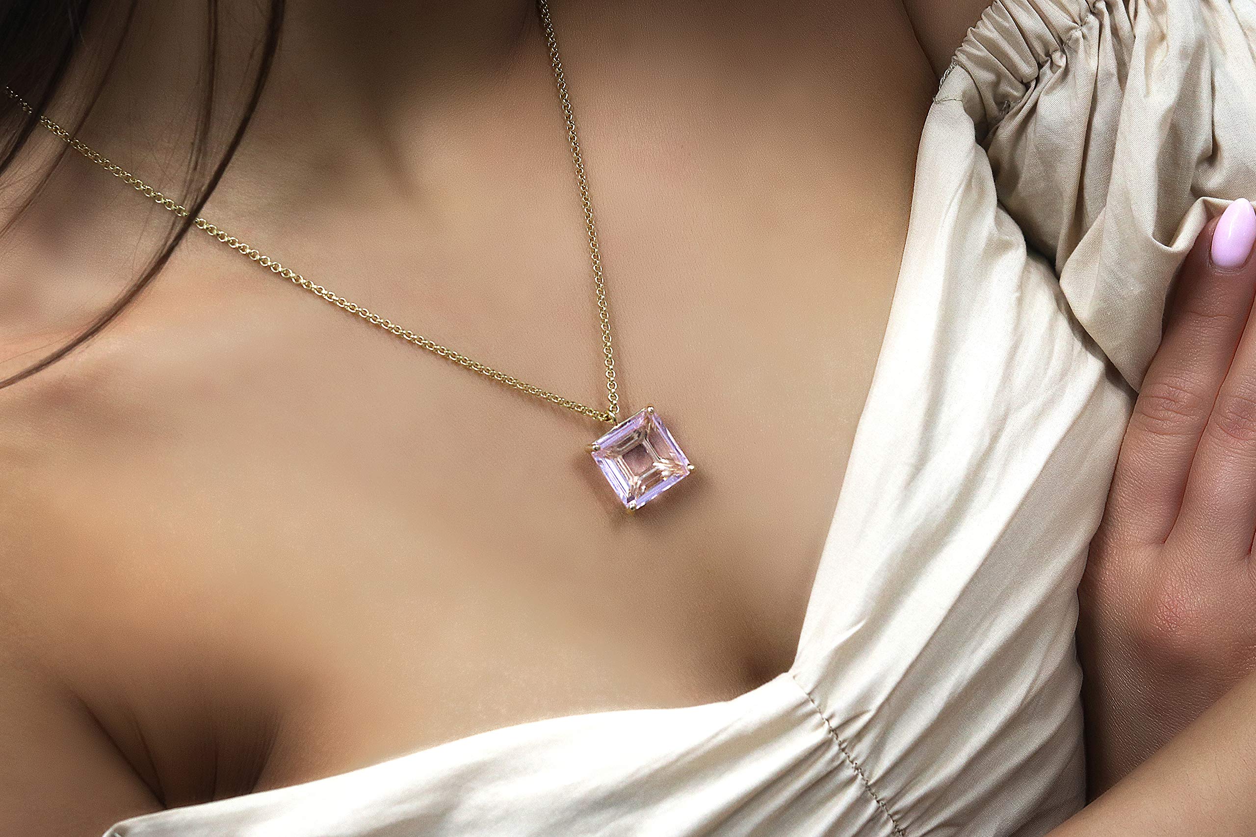 Anemone Jewelry Rose Quartz Pendant Necklace - Natural Gemstone Birthstone Jewelry for Women - Elegant Layering & Statement Necklace - Handmade Fashion Gift for Her - Perfect for Valentine's Day, Anniversary & Birthday Gifts