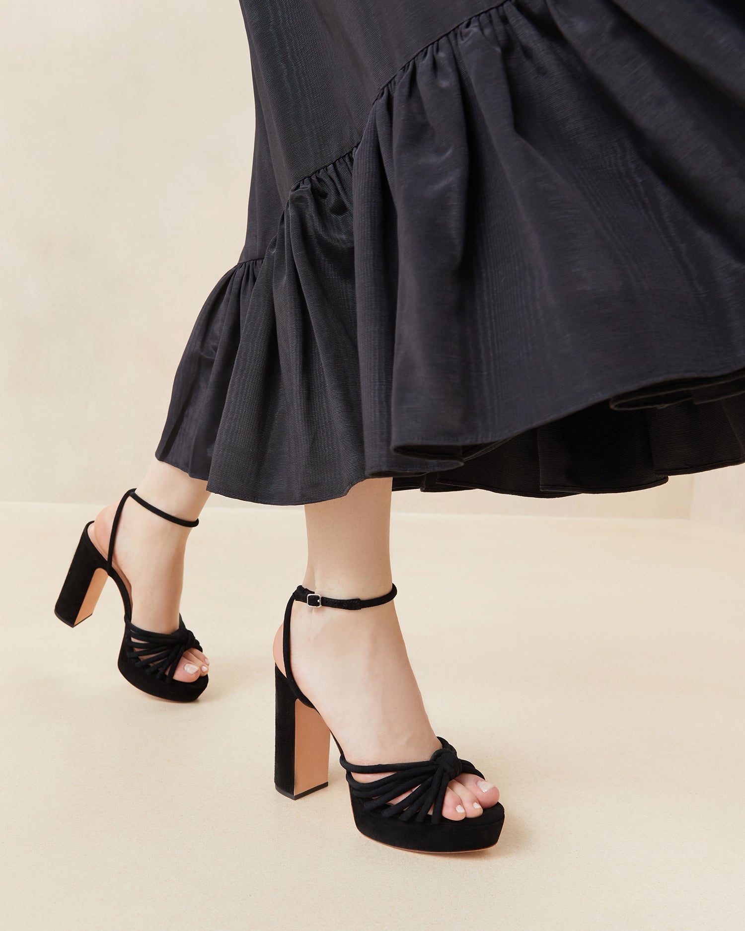 Rivka Women's Black Suede Platform Sandals - Comfortable High Heel Summer Shoes for Casual Outings & Beach Vacations