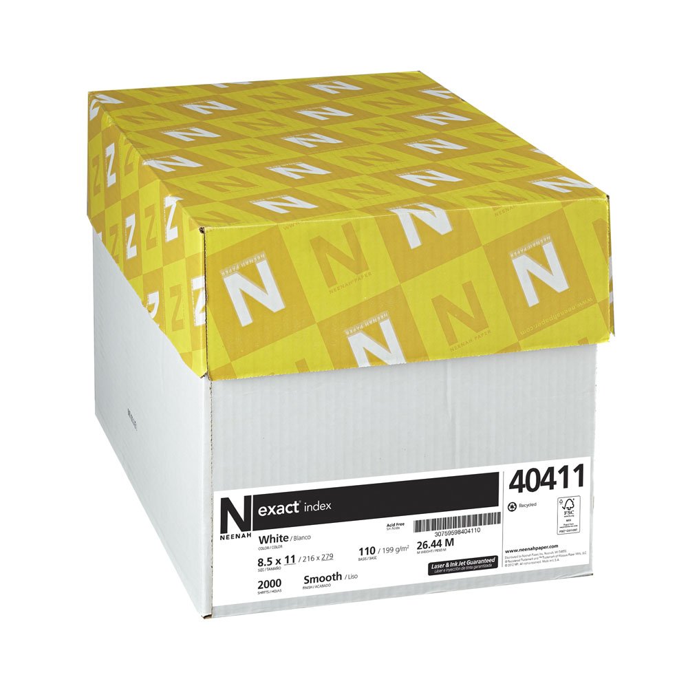Neenah Exact Index Cardstock 8.5 x 11 Inches - 110 lb/199 GSM Premium White Paper - 94 Brightness, 2000 Sheets (40411) - Perfect for Business Cards, Invitations, Craft Projects & Office Use