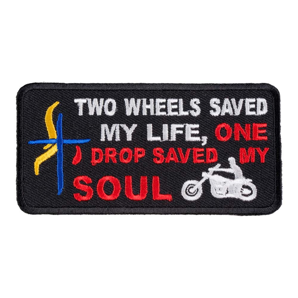 Two Wheels Saved My Life Christian Iron-On Patch - Inspirational Bible Verse Embroidered Patch for Jackets, Vests & Biker Gear - Perfect for Motorcycle Enthusiasts & Faith-Based Apparel