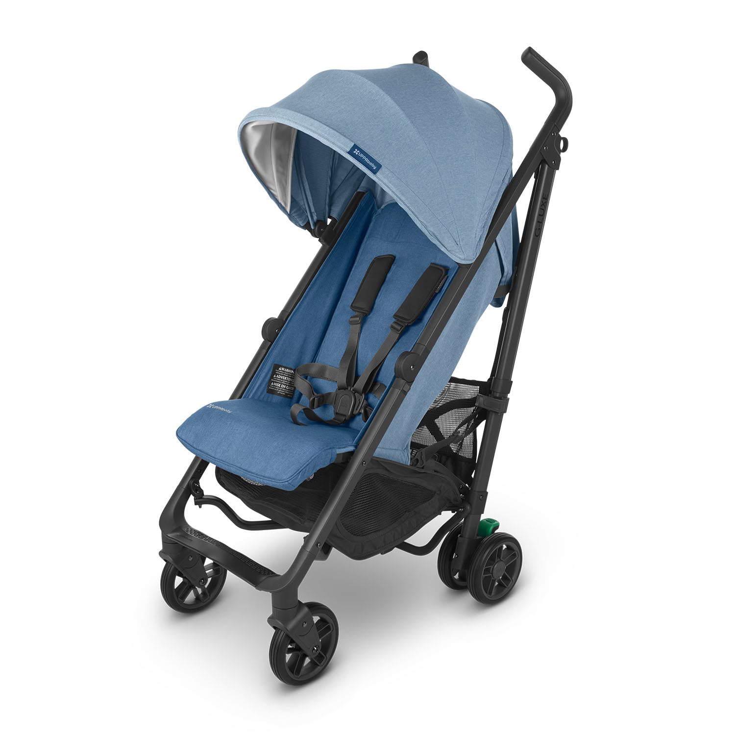 UPPAbaby G-Luxe Lightweight Umbrella Stroller for Travel - One-Hand Fold & Recline with XL Storage Basket, Sun Canopy & Cup Holder - Charlotte Stroller in Coast Blue Mélange/Carbon Frame - Perfect for Airports, Shopping & City Walks
