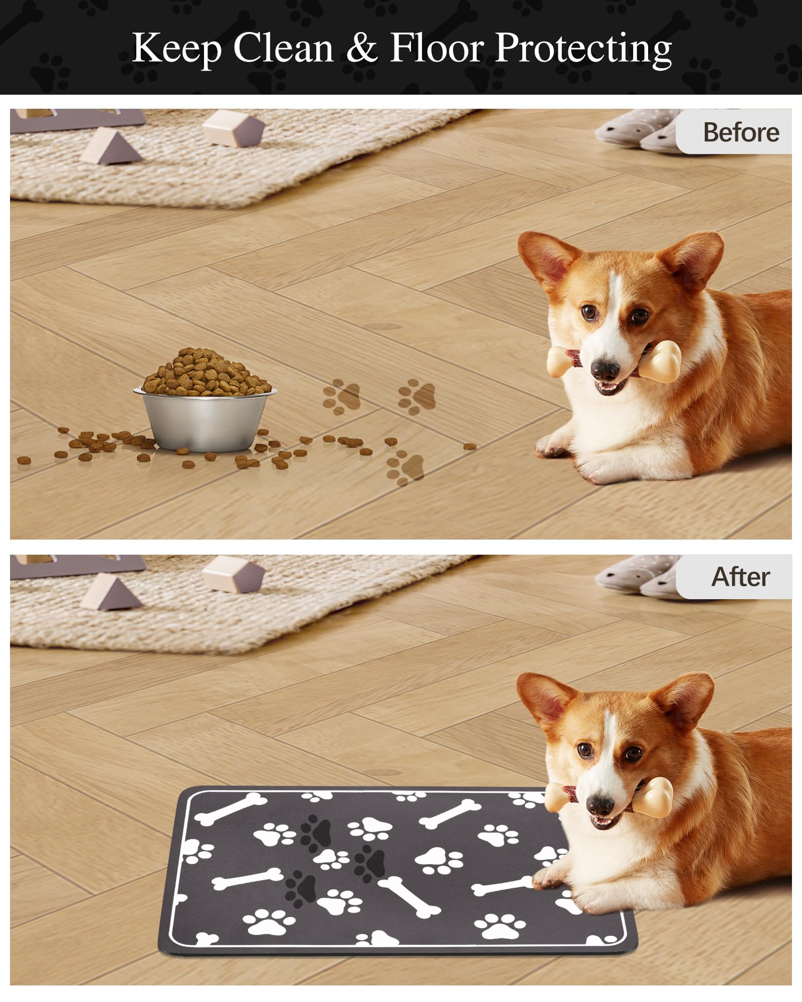 Premium Quick Absorbent Pet Food Mat for Dogs & Cats - 13