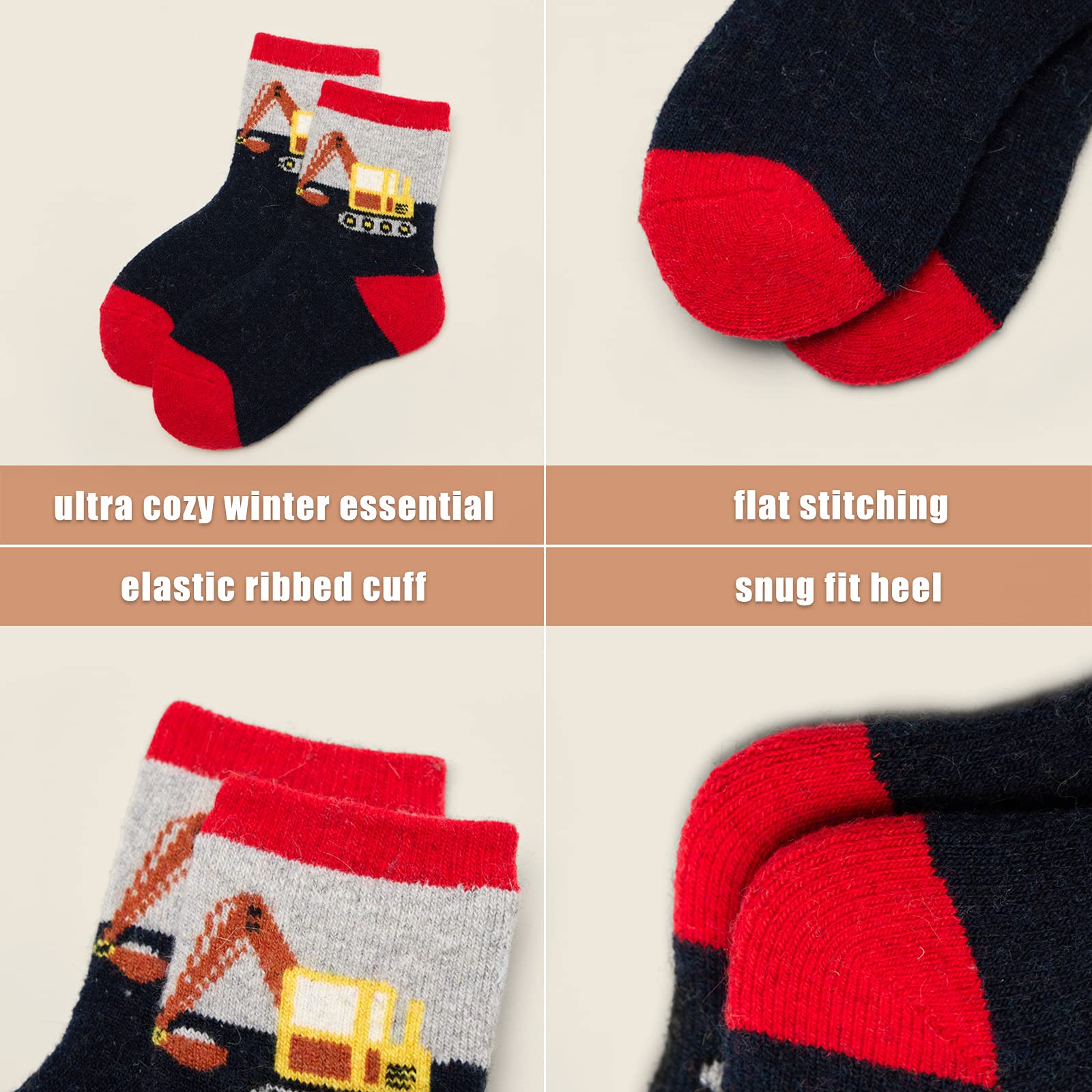 Boys Wool Socks for Winter - 6 Pairs Thick Thermal Crew Socks for Kids | Warm & Cozy Cold Weather Socks for School, Outdoor Activities & Snow Play