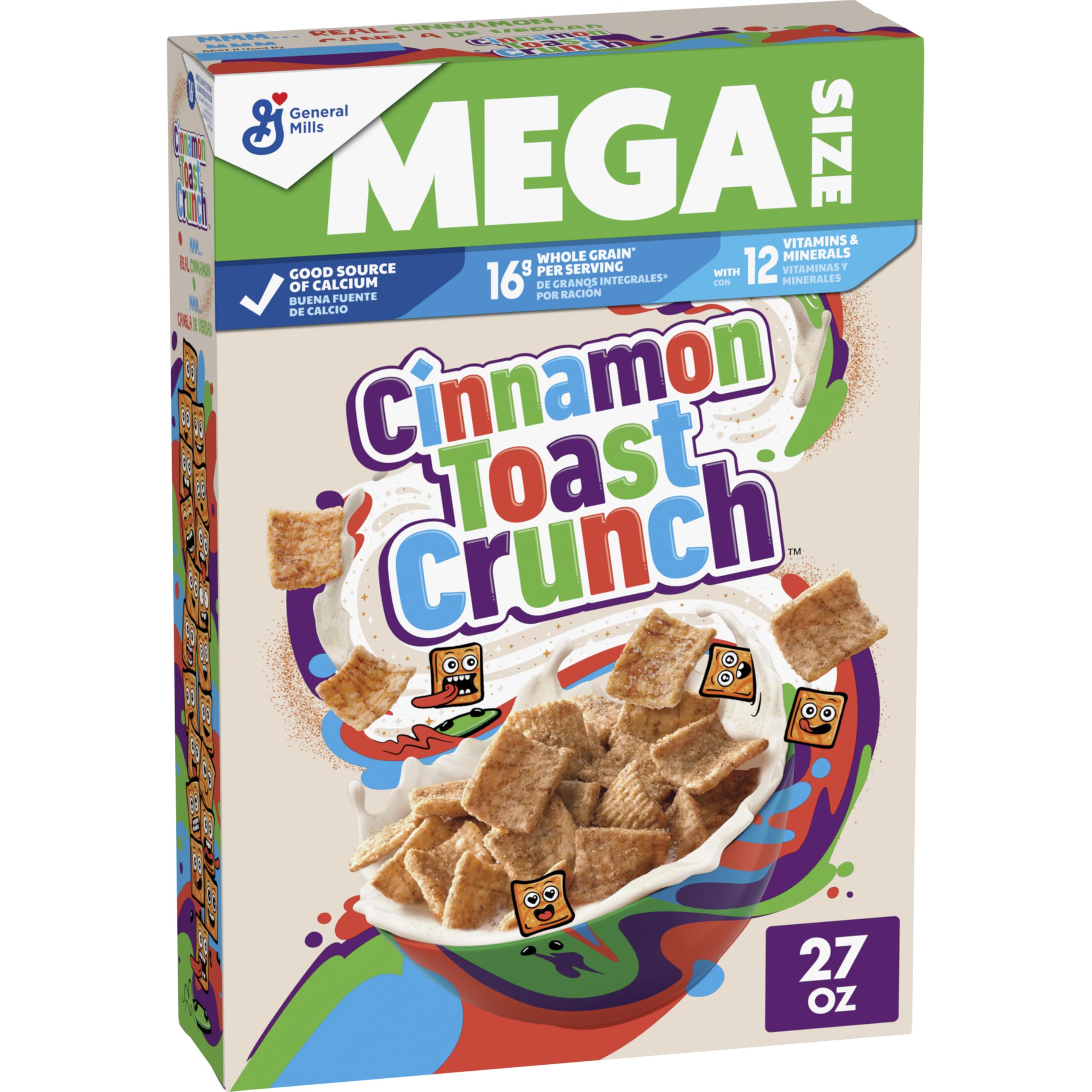 Cinnamon Toast Crunch Breakfast Cereal - Crispy Cinnamon Sugar Flavored Cereal, Family Size 27oz Box - Perfect for Breakfast, Snacks & Baking Recipes
