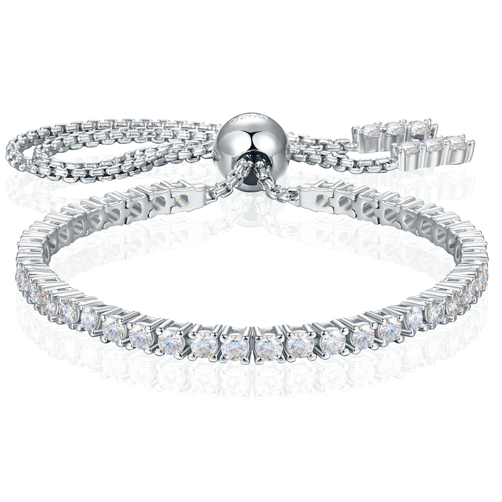 1.52ct-7.76ct Moissanite Tennis Bracelet for Women | 18K White Gold Plated S925 Sterling Silver | D Color VVS1 Round Brilliant Cut Lab Created Diamond Alternative | Adjustable Luxury Jewelry | Perfect for Anniversaries, Weddings & Special Occasions