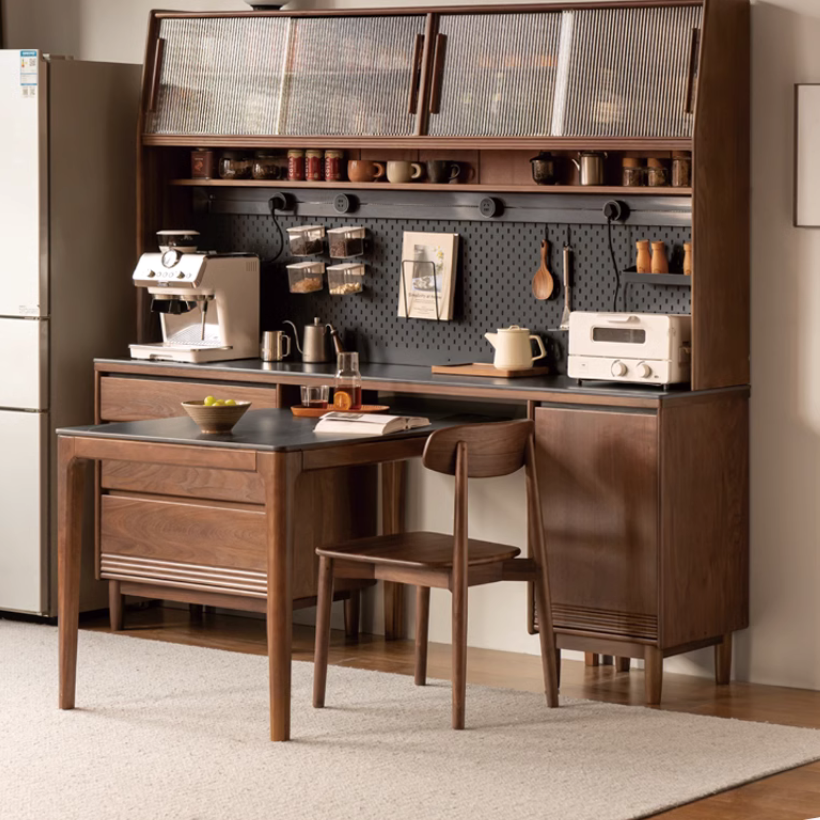 Premium Black Walnut & Oak Solid Wood Storage Cabinet - Luxury Style Rock Plate Design for Living Room, Bedroom & Office Organization