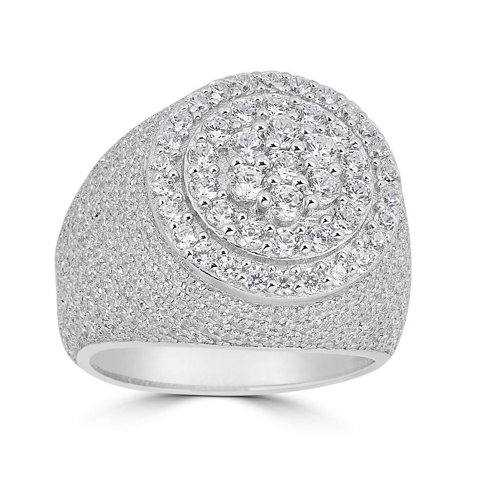 HarlemBling Solid 925 Sterling Silver Men's Iced Hip Hop Ring - Round Cluster Design for Men | Perfect for Gifts, Parties, and Streetwear Fashion