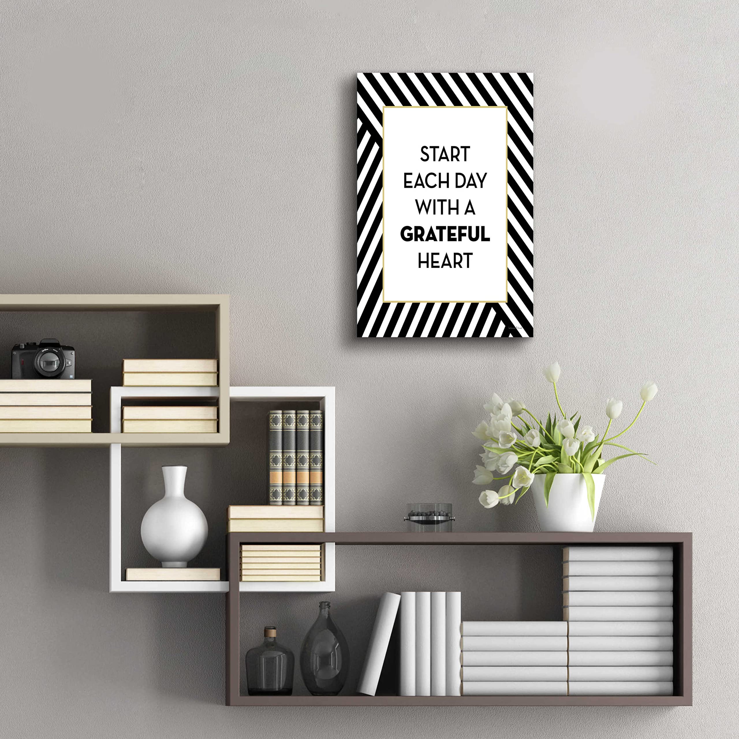 Leaded & Lined 'Start Each Day' Motivational Acrylic Glass Wall Art - 16x24 Inch Inspirational Home & Office Decor - Perfect for Living Room, Bedroom or Workspace