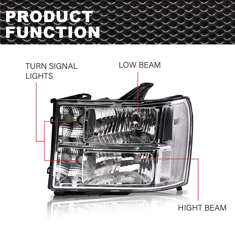 G-PLUS Headlights for GMC Sierra 1500/2500/3500HD 2007-2014 - Clear Lens Chrome Housing - Perfect for Off-Road & Night Driving