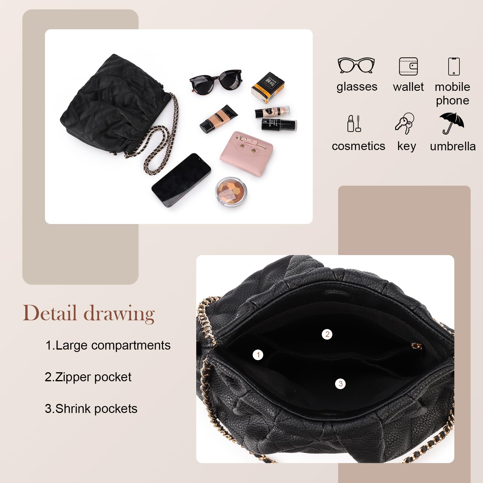 Stylish Gladdon Quilted Crossbody Bag for Women - Small Leather Shoulder Purse with Chain Strap, Designer Clutch - Perfect for Daily Use, Shopping & Evening Events