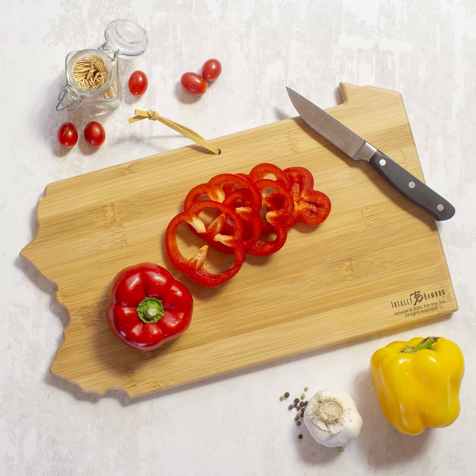 Handcrafted Pennsylvania Wooden Cutting Board with Fish Kiss™ Artwork - Durable Kitchen Essential for Chopping, Serving & Decor