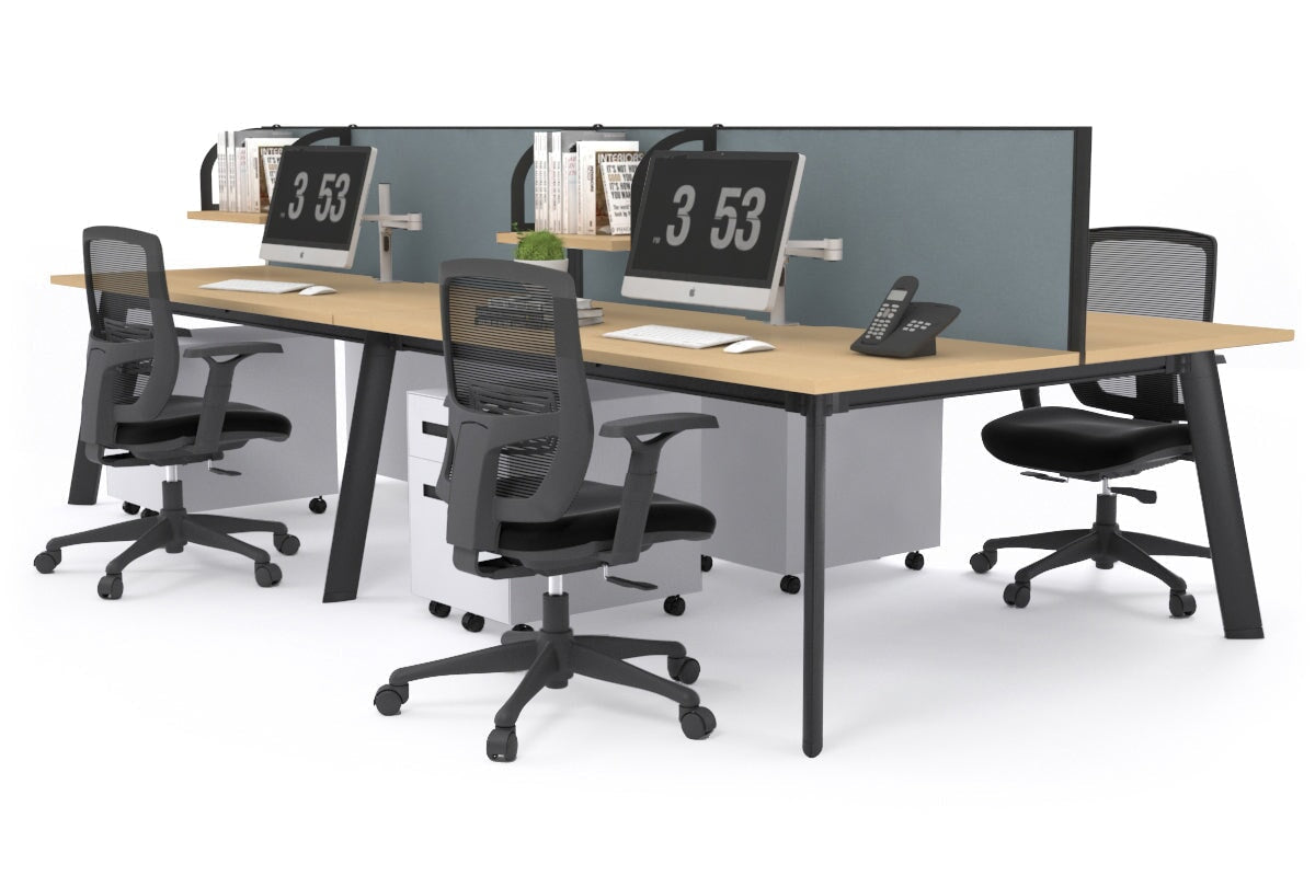 4-Person Workstation with Black Frame - 1200L x 800W Office Desk with Cable Management for Team Collaboration | Perfect for Open Offices, Coworking Spaces & Home Offices
