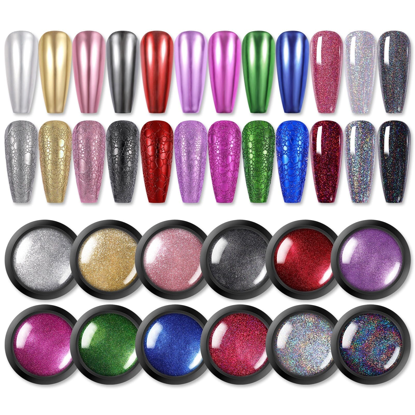 12 Colors Nail Chrome Powder Kit - Metallic Mirror Effect Nail Art Pigment for Manicure - Perfect for Salon, Home DIY, Party & Special Occasion Nail Designs