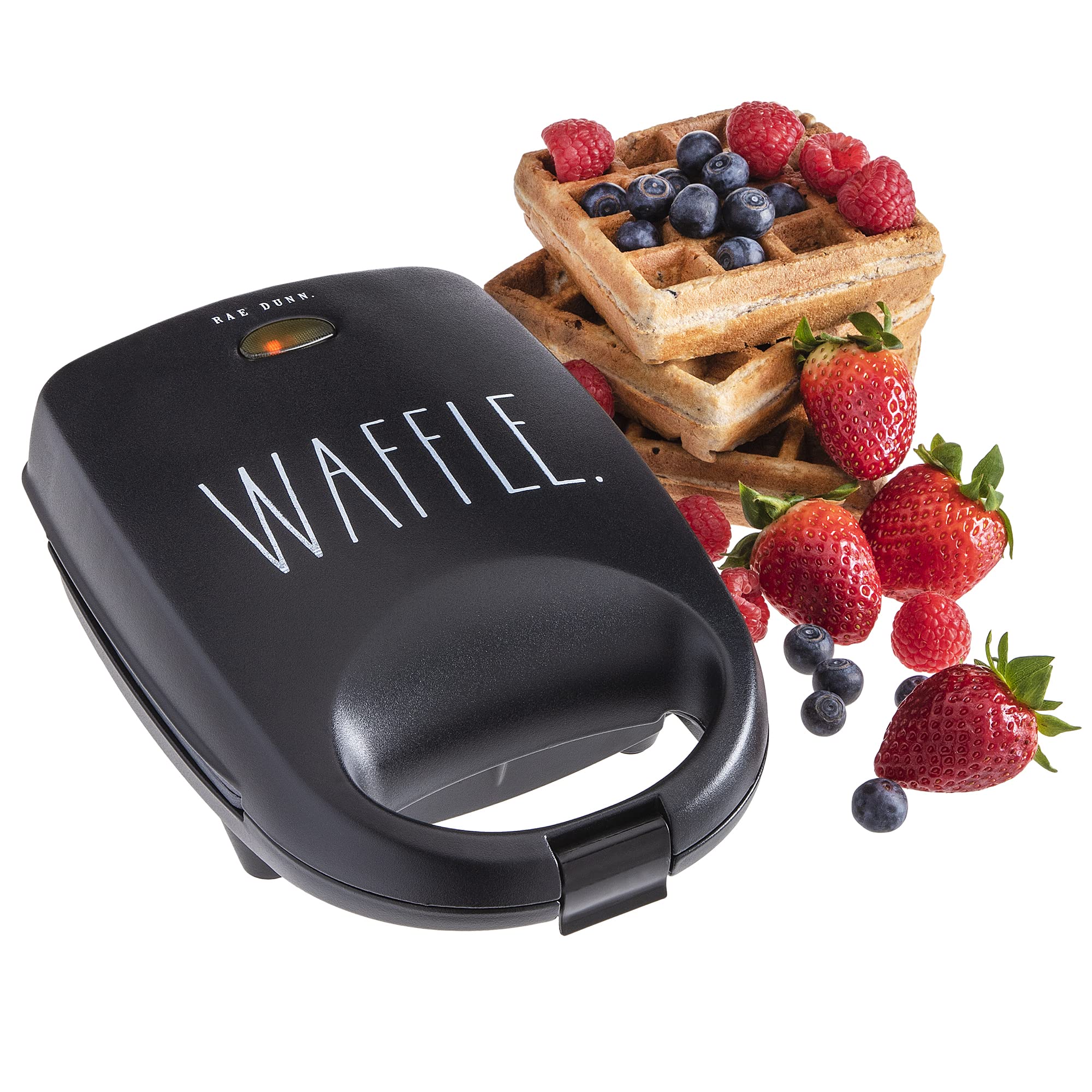 Rae Dunn Non-Stick Waffle Maker for Fluffy Restaurant-Style Waffles - Easy to Clean, Lightweight & Portable with Safe Locking Handle - Perfect for Breakfast, Brunch, Camping & Family Gatherings