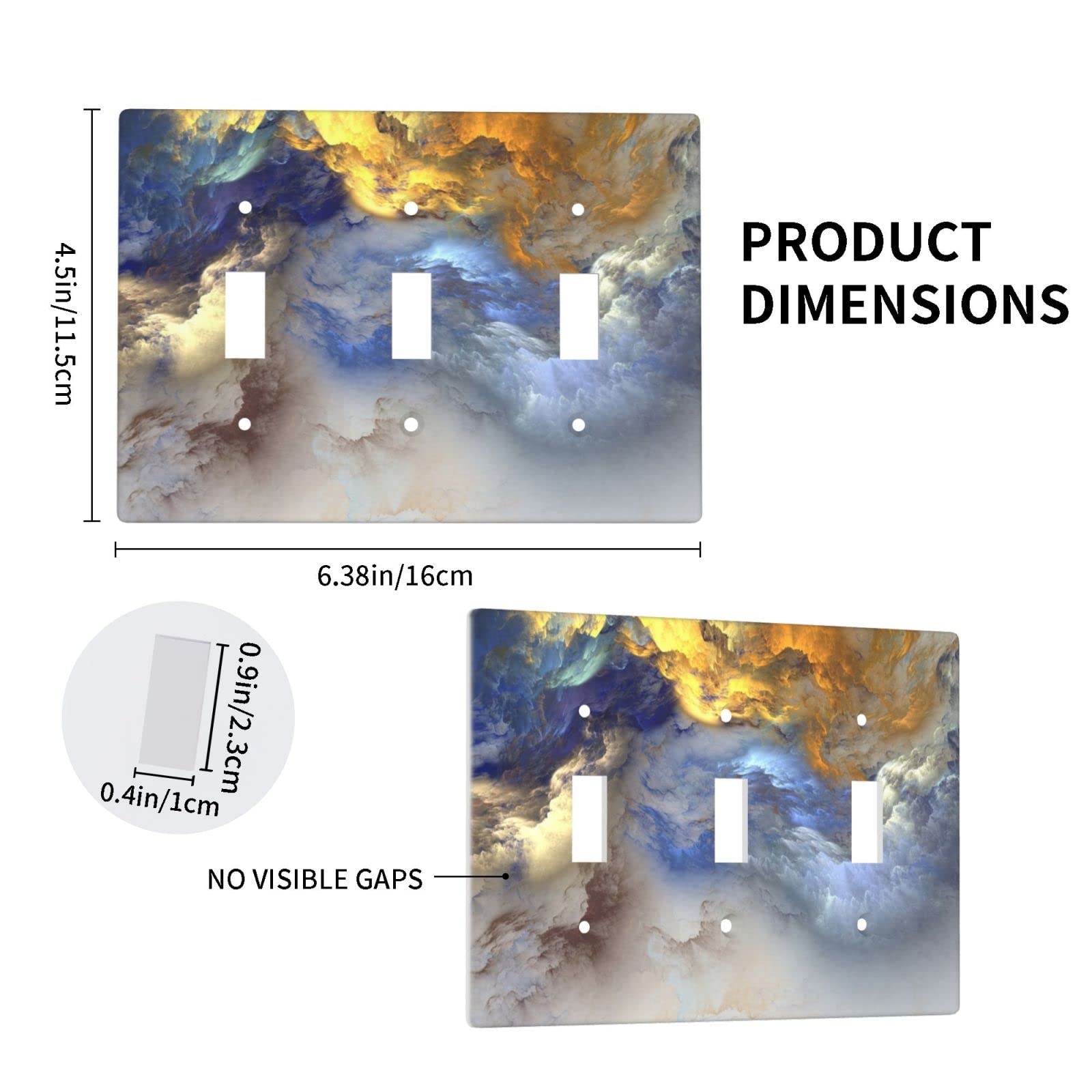 Abstract Blue Triple Light Switch Cover - Decorative 3 Gang Wall Plate for Toggle Switches - Bathroom & Home Faceplate (4.5
