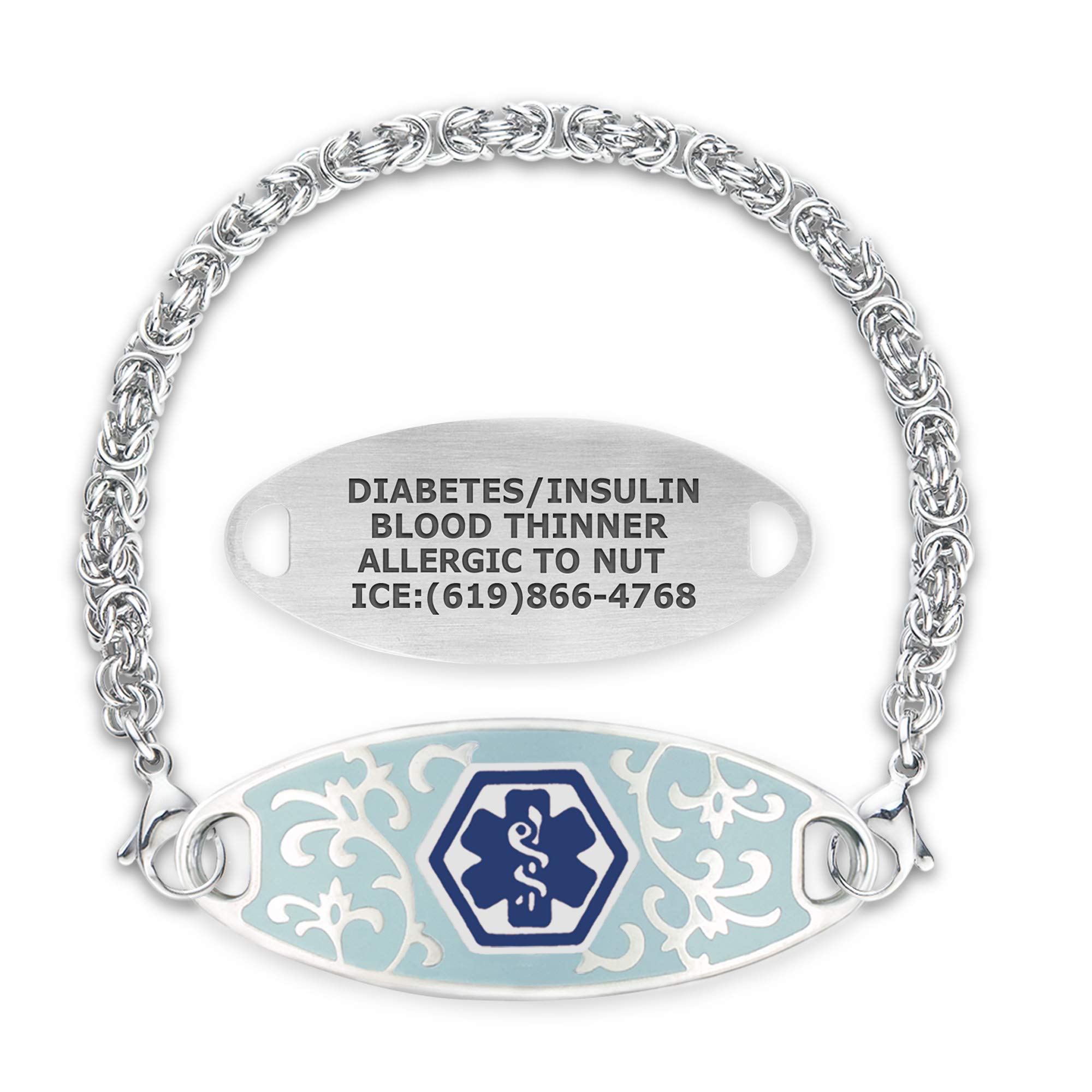 Divoti Custom Engraved Medical Alert Bracelets for Women - Stainless Steel Medical ID Bracelet with Free Engraving - Jardin Tag with Handmade Byzantine Design - Adjustable Size & Color Options - Perfect for Diabetes, Allergies & Emergency Medical Identification