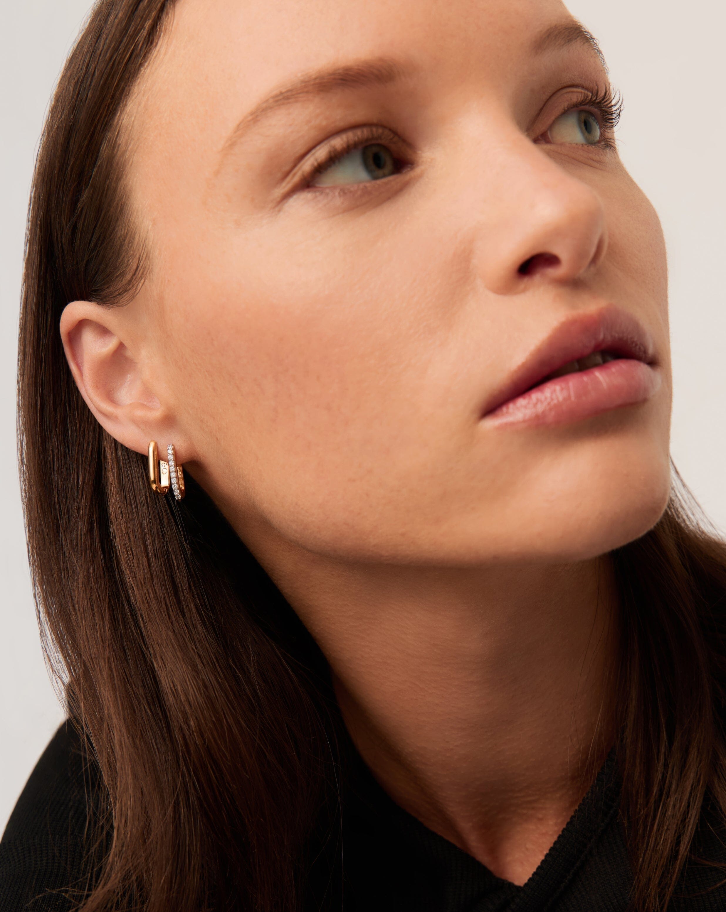 18k Recycled Gold Vermeil Huggie Hoop Earrings | Recycled Sterling Silver Pave Ovate Earrings for Women | Perfect for Everyday Wear, Parties & Gifting