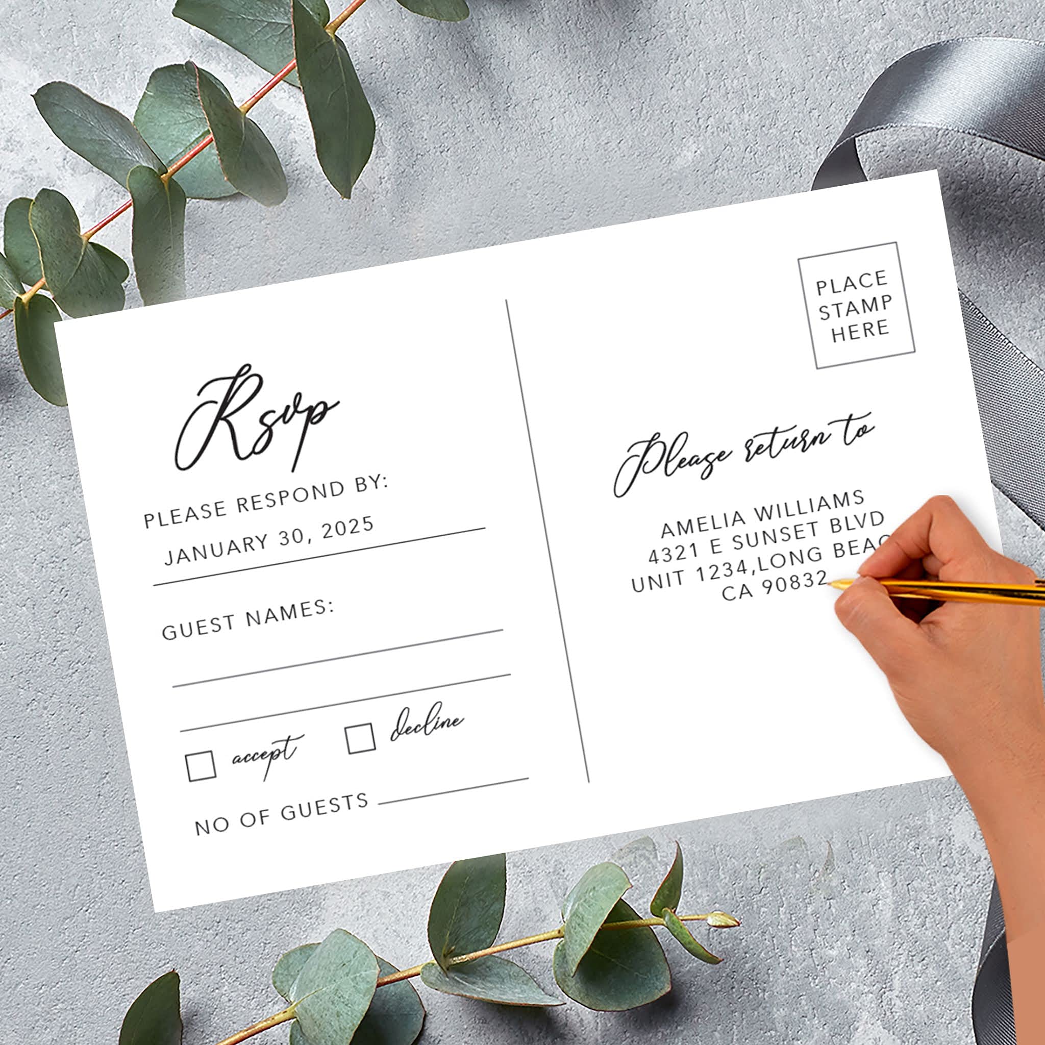 Personalized RSVP Postcards 56-Pack - Custom Wedding Invitation Reply Cards with Date & Return Address - 4x6 Inch Premium Cardstock - Perfect for Bridal Showers, Baby Showers & Birthday Events - Elegant Modern Design for Special Occasions